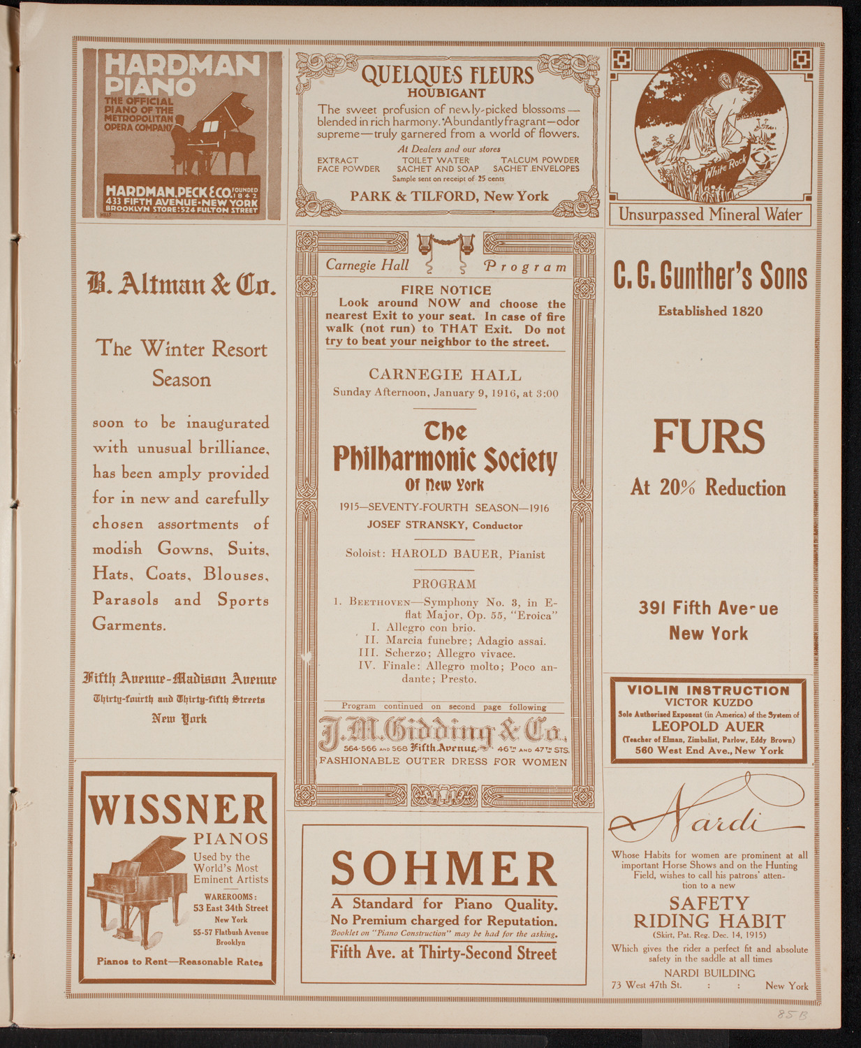 New York Philharmonic, January 9, 1916, program page 5