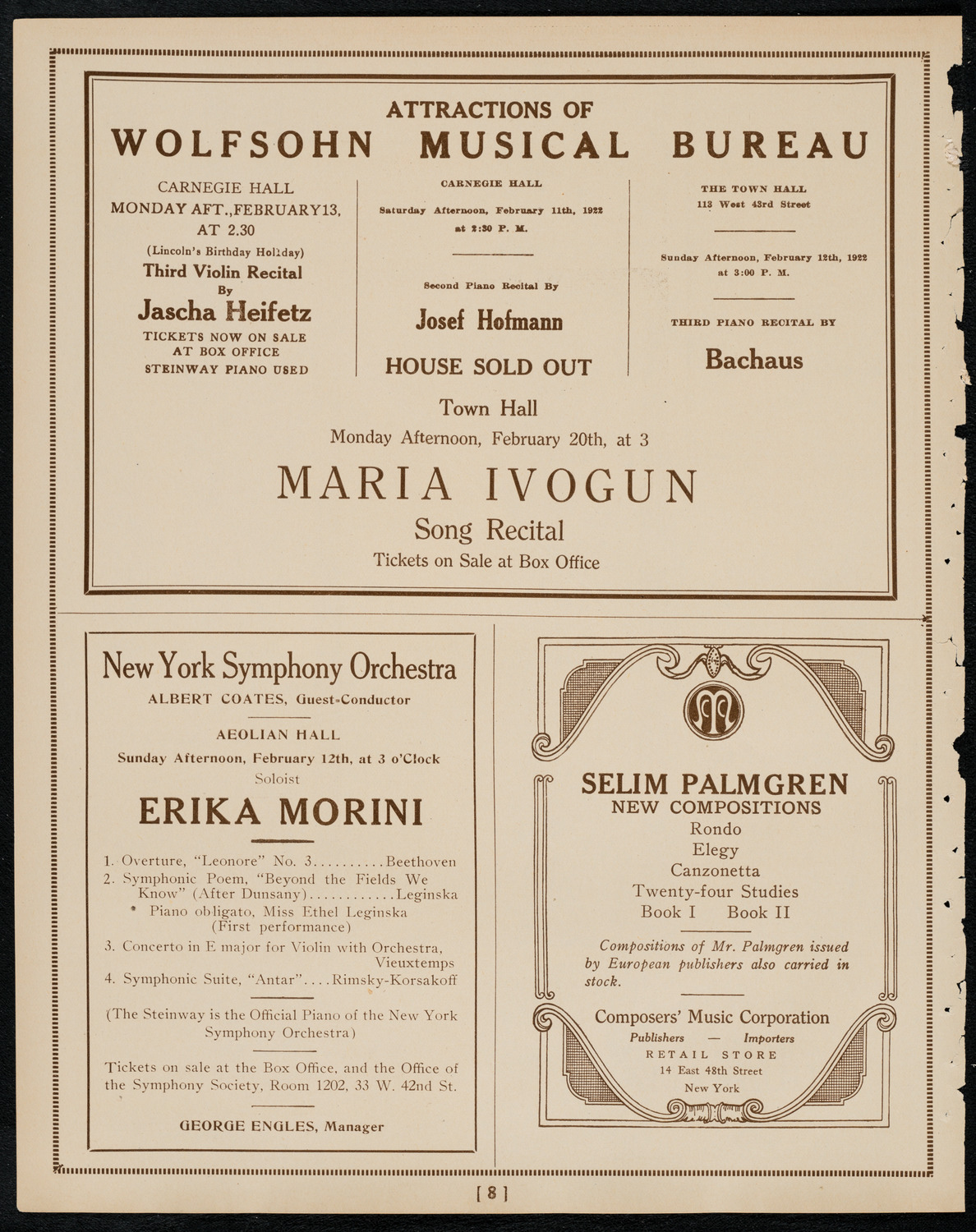 Claire Dux, Soprano, February 5, 1922, program page 8