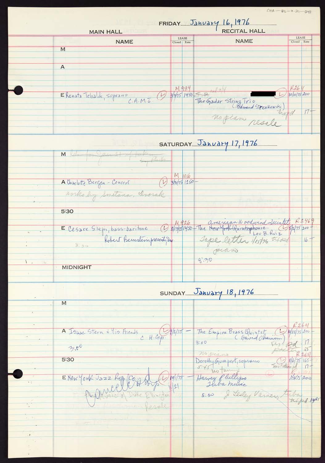 Carnegie Hall Booking Ledger, volume 21, page 41