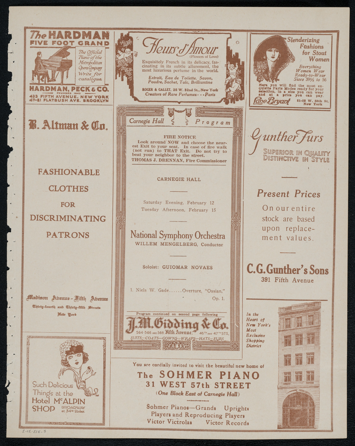 National Symphony Orchestra, February 12, 1921, program page 5