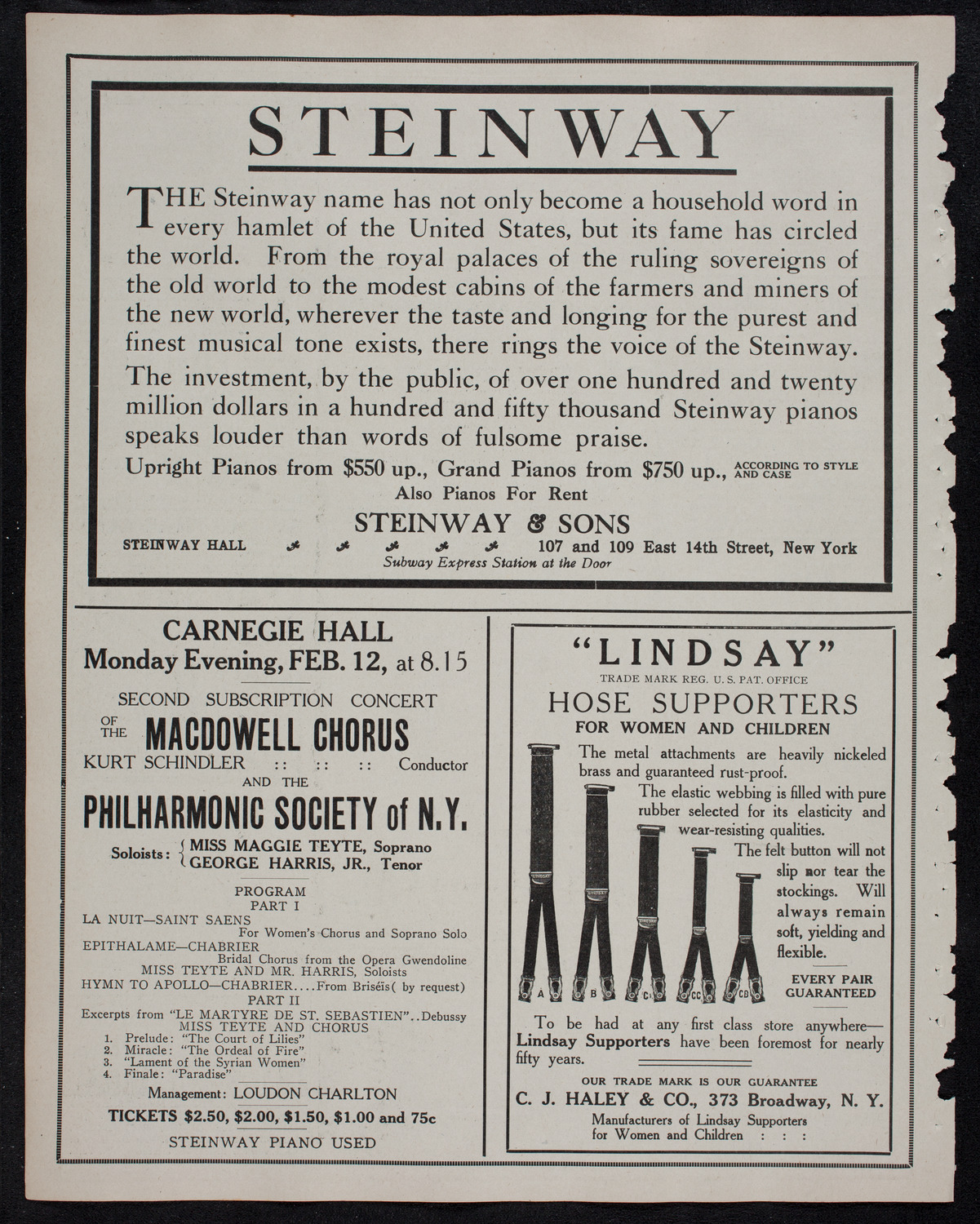 New York Philharmonic, February 9, 1912, program page 4