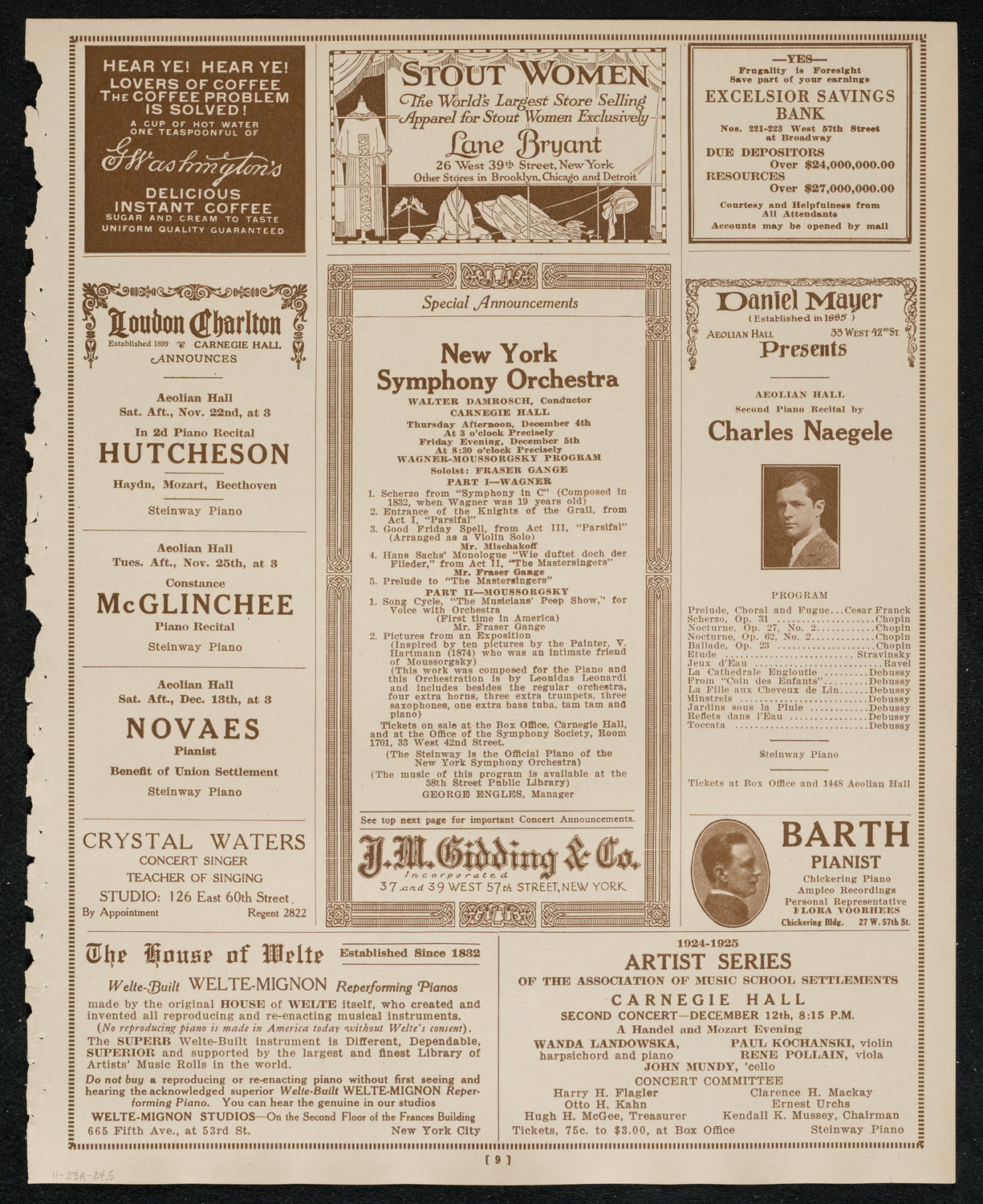 New York Philharmonic, November 23, 1924, program page 9