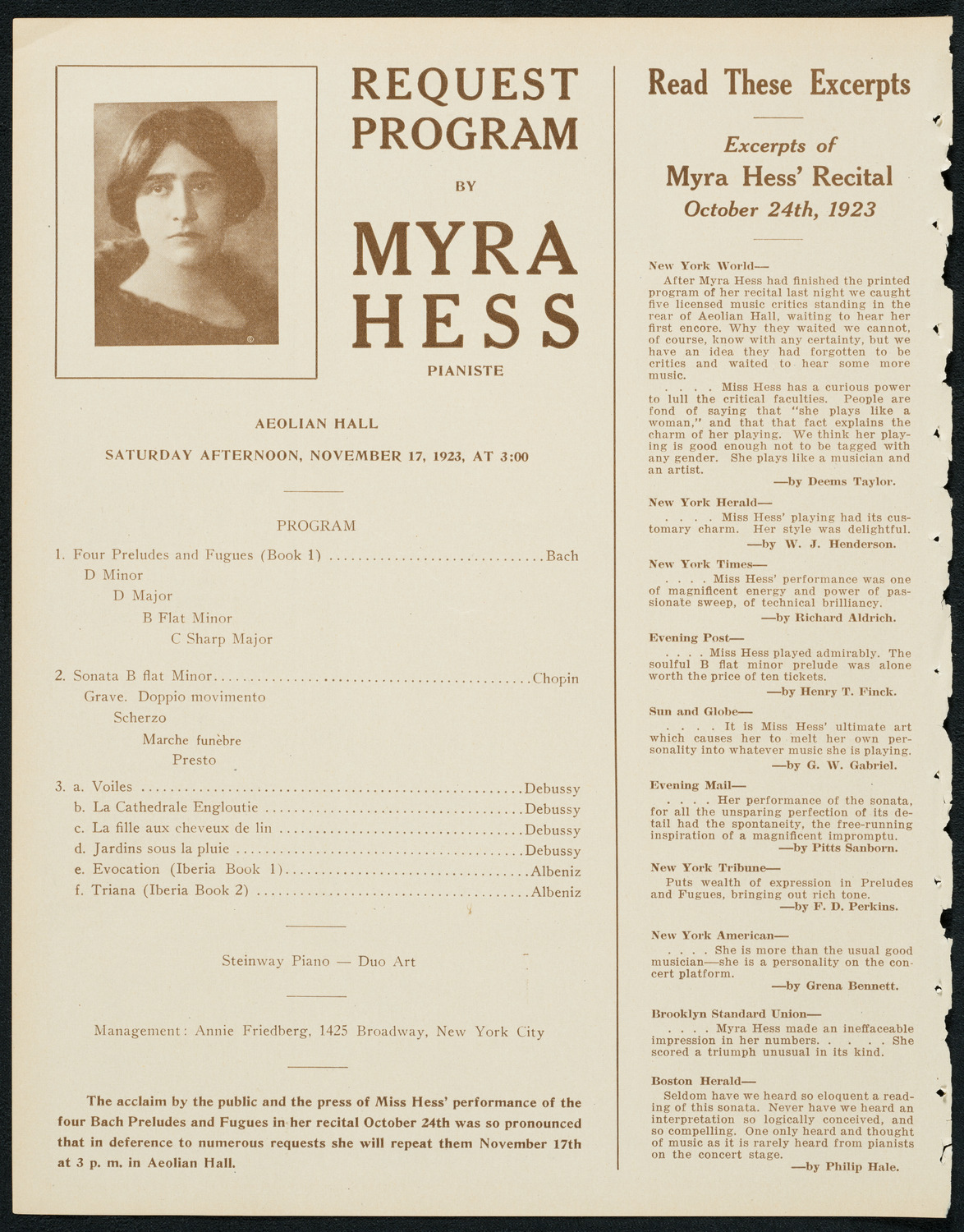 Sigrid Onégin, Contralto, November 17, 1923, program page 4