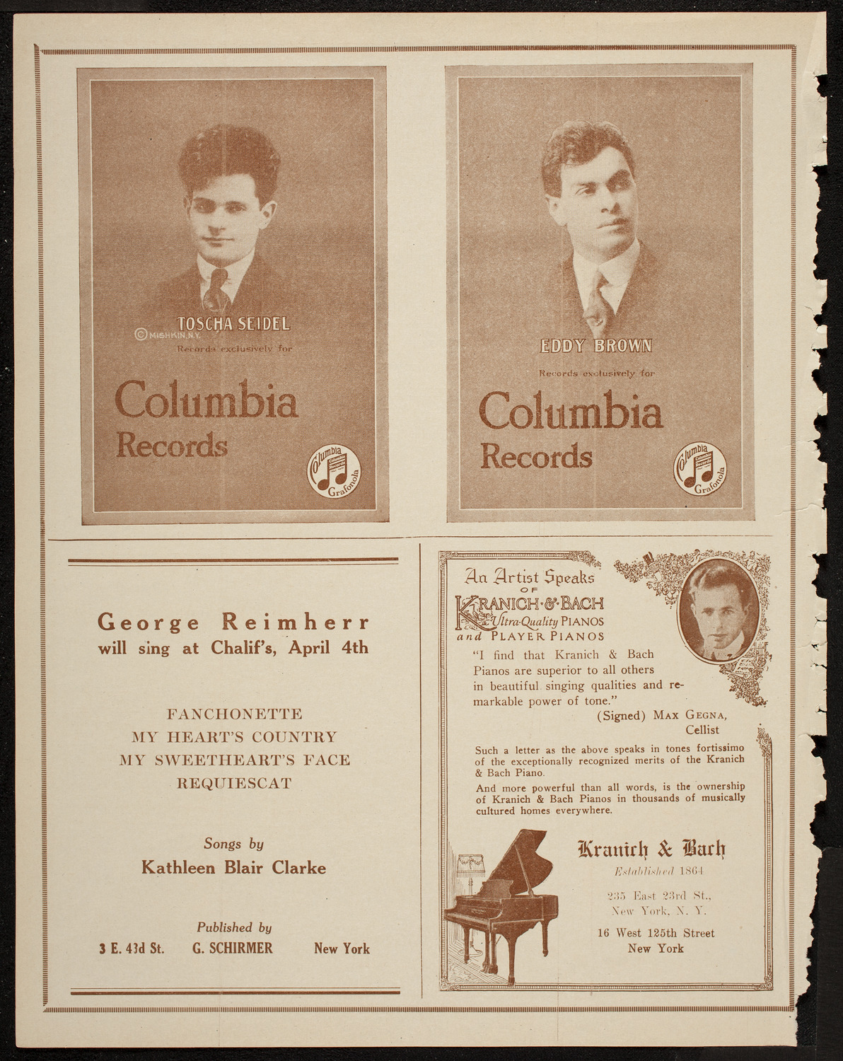 Josef Schlisky and Max Gegna, April 6, 1920, program page 6