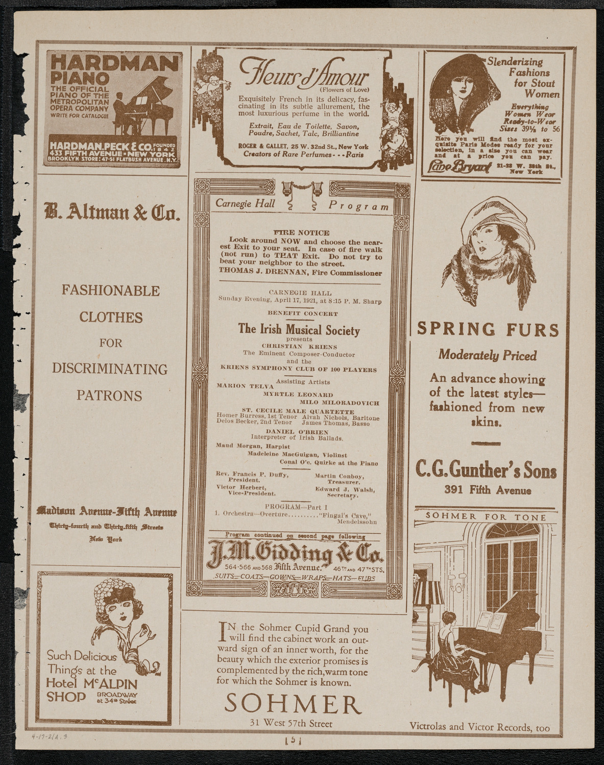 The Irish Musical Society, April 17, 1921, program page 5