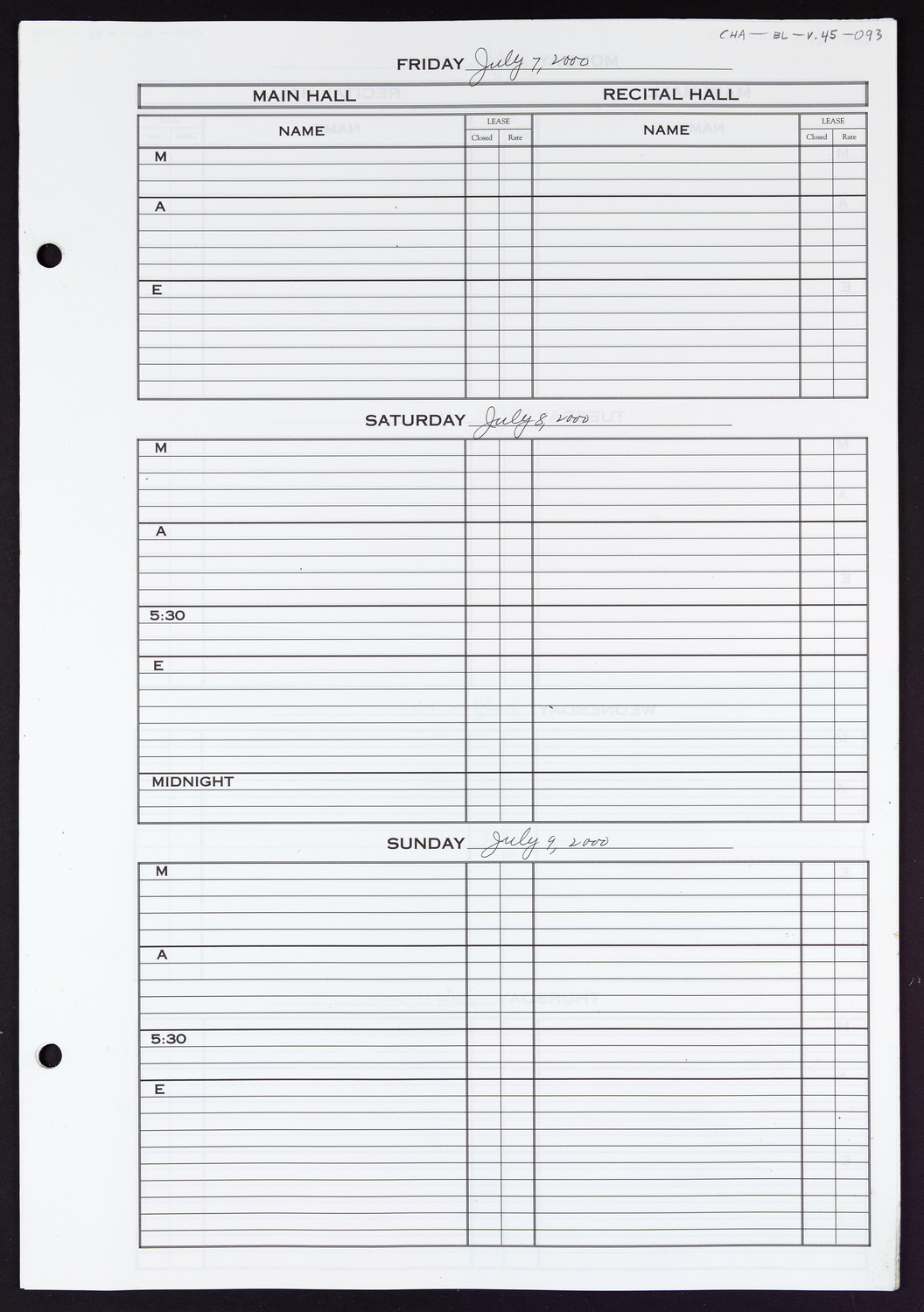 Carnegie Hall Booking Ledger, volume 45, page 93