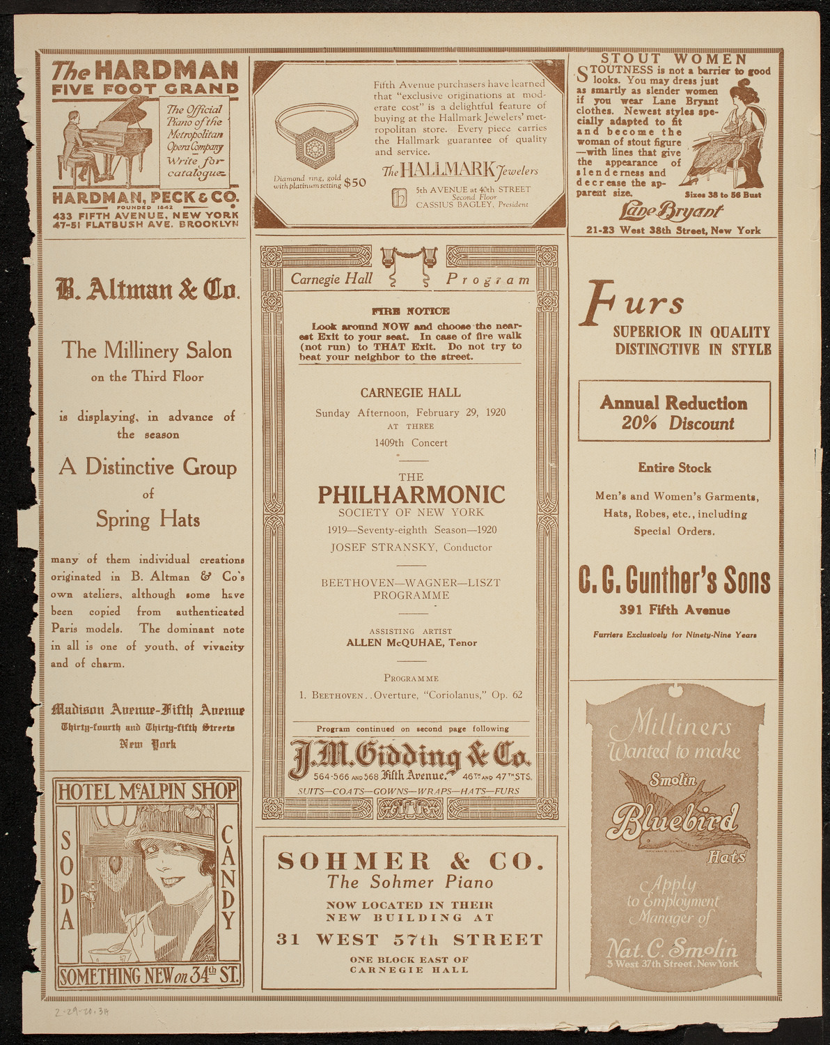 New York Philharmonic, February 29, 1920, program page 5