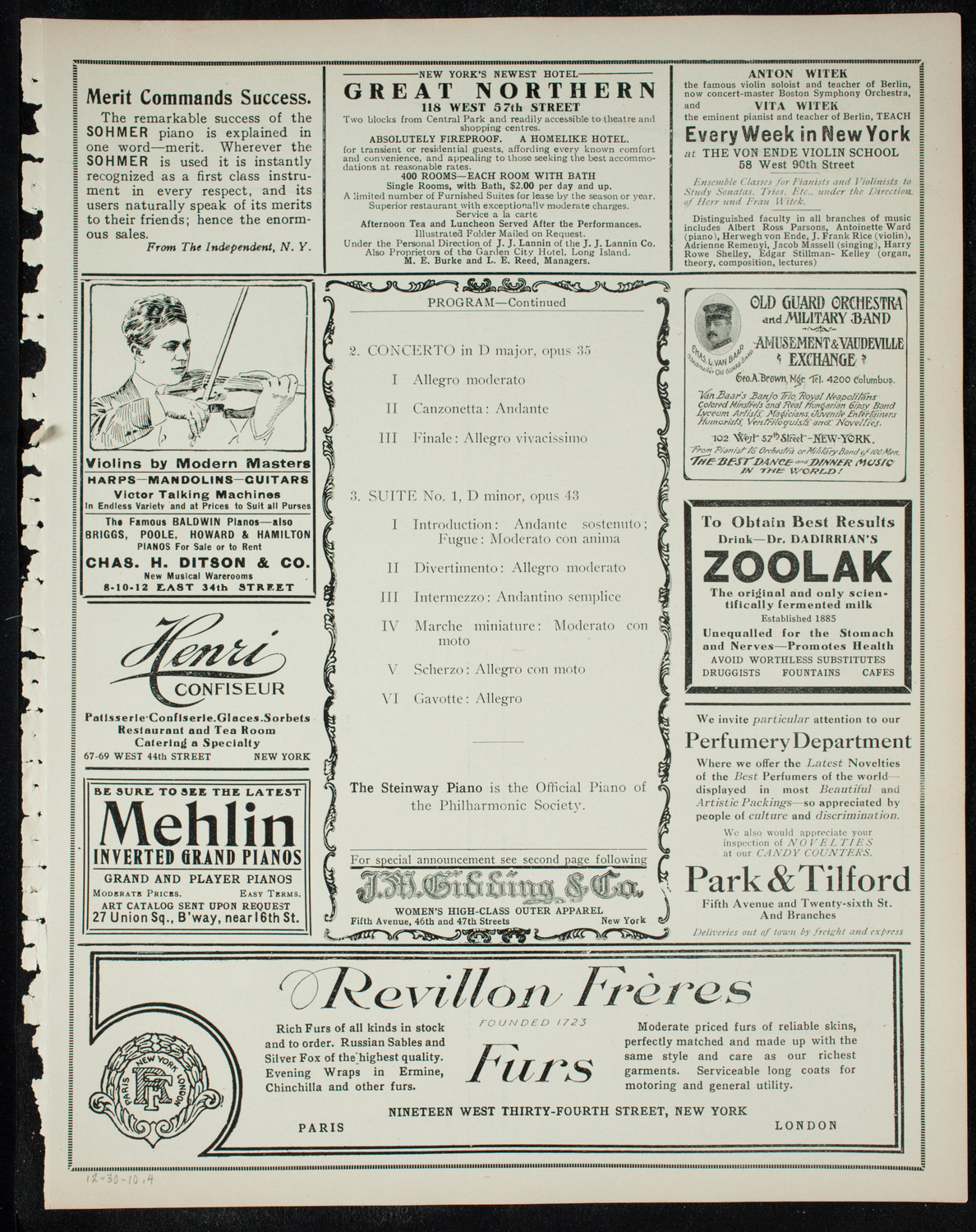 New York Philharmonic, December 30, 1910, program page 7