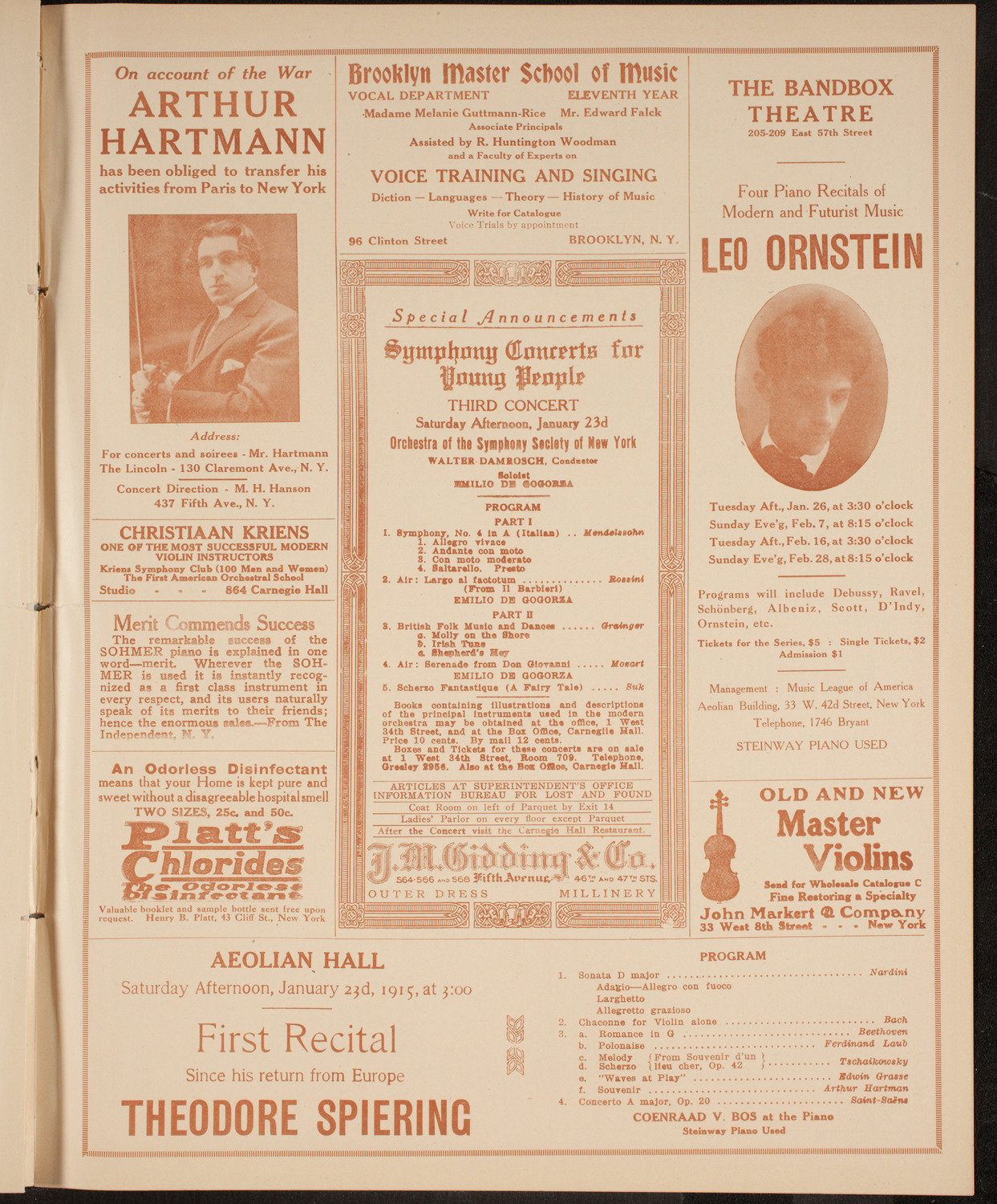 New York Philharmonic, January 21, 1915, program page 9