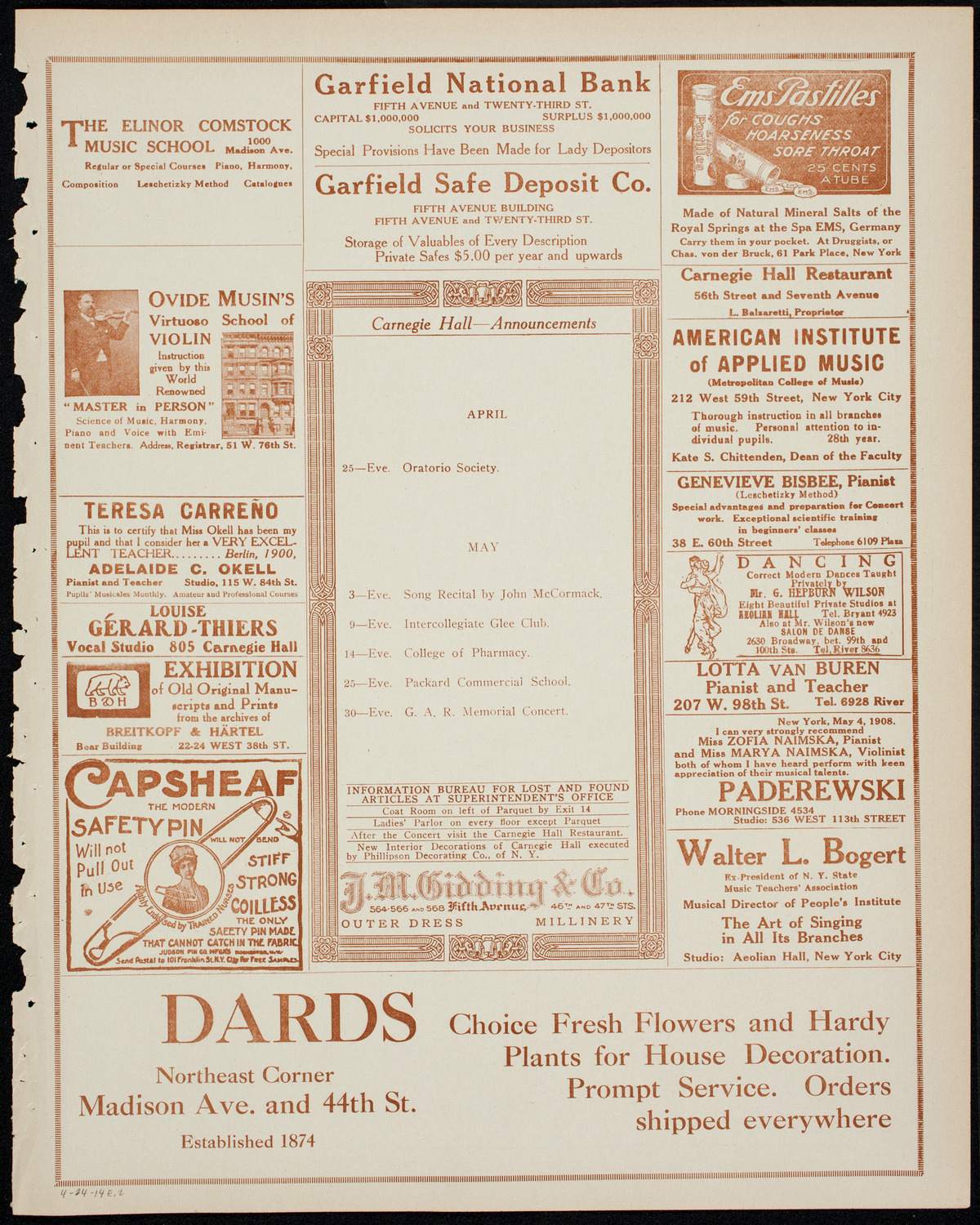 Interborough Dramatic Company Minstrel Performance, April 24, 1914, program page 3