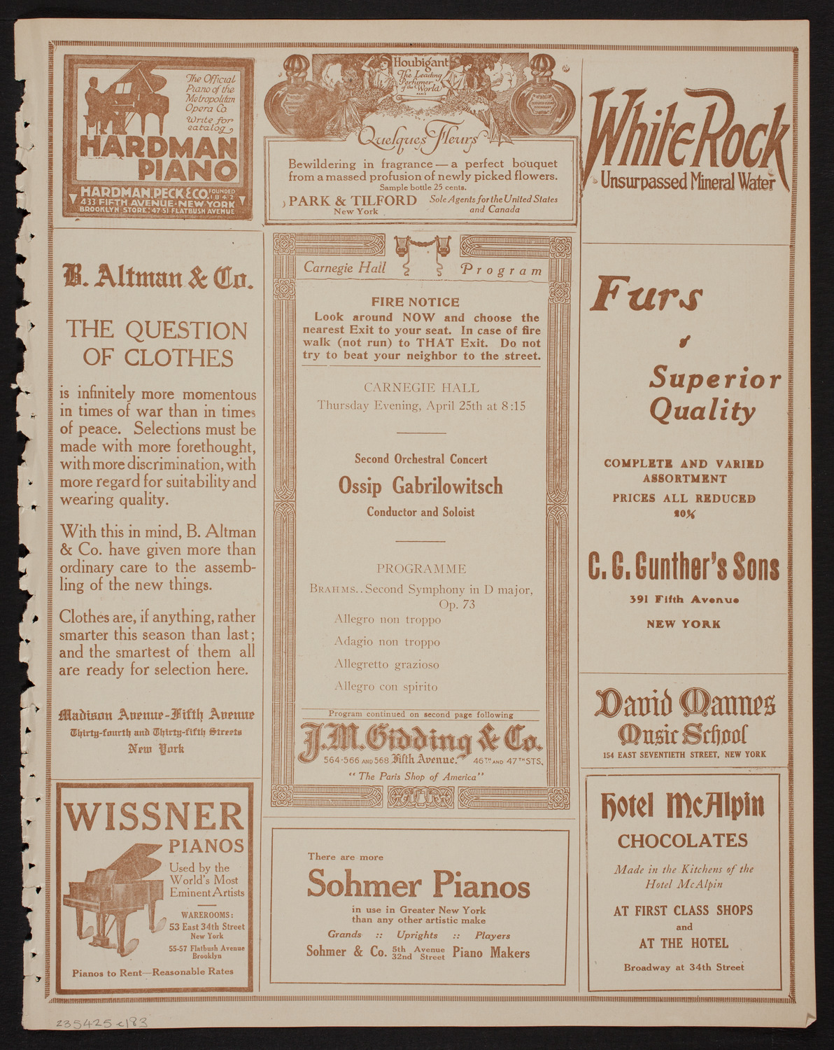 Ossip Gabrilowitsch Orchestral Concert, April 25, 1918, program page 5