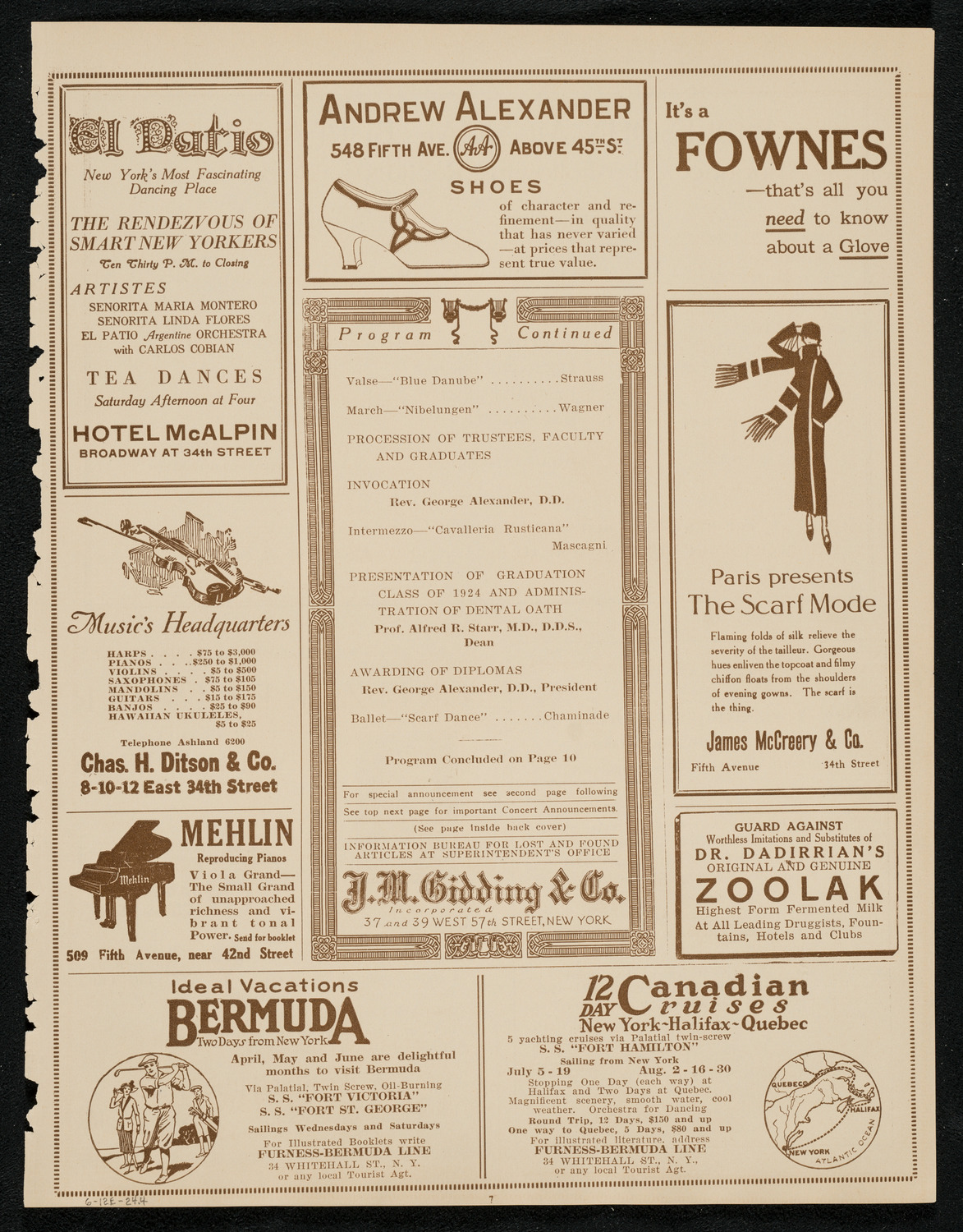 Graduation: New York College of Dentistry, June 12, 1924, program page 7