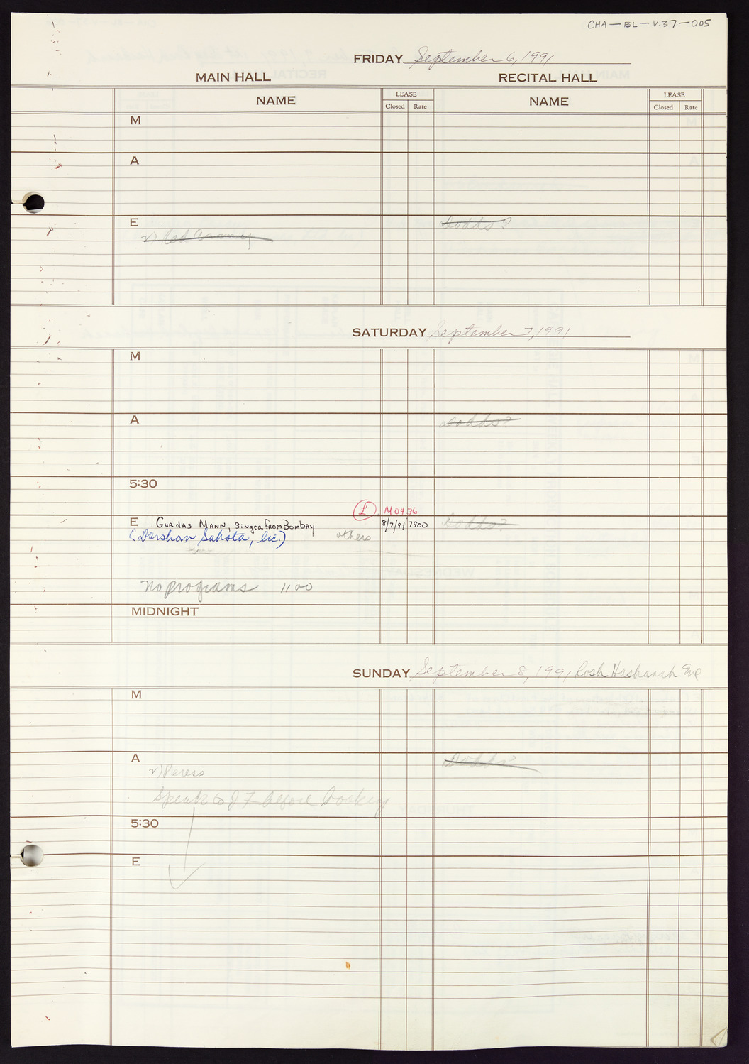 Carnegie Hall Booking Ledger, volume 37, page 5