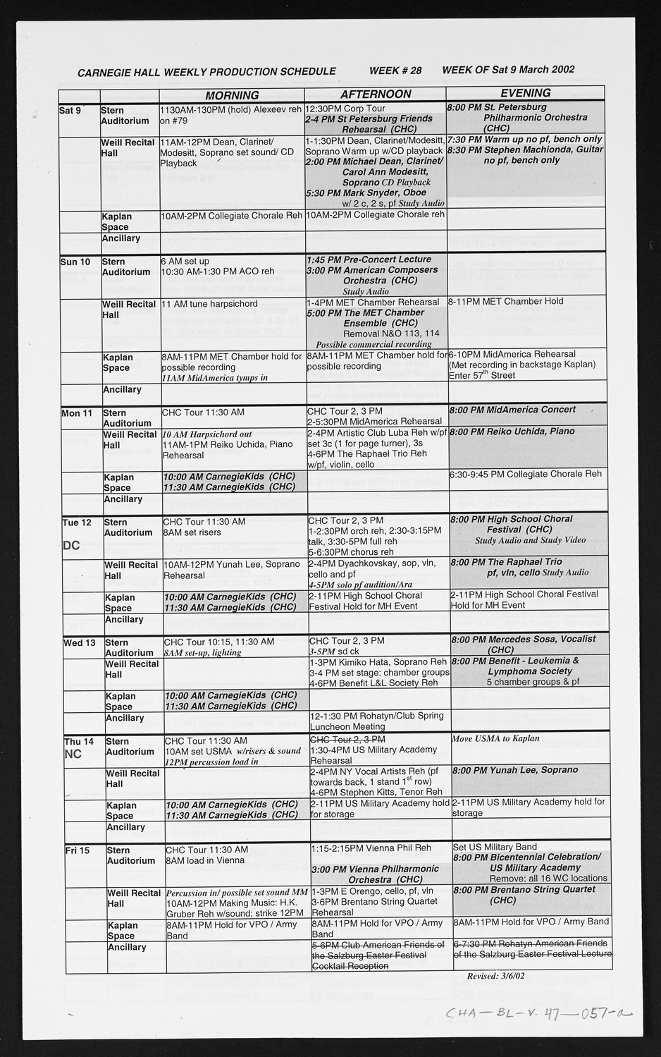 Carnegie Hall Booking Ledger, volume 47, page 57a