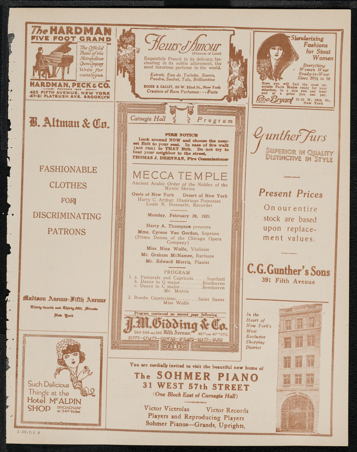 Mecca Temple of New York: Ancient Arabic Order of the Nobles of the Mystic Shrine, February 28, 1921, program page 5