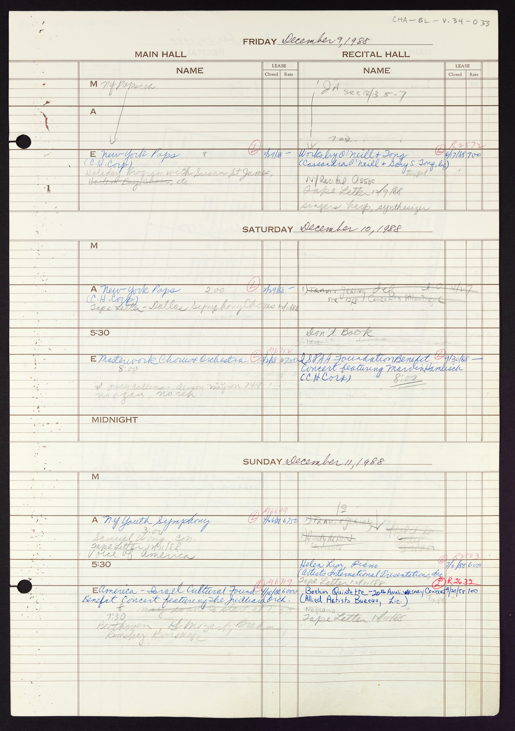 Carnegie Hall Booking Ledger, volume 34, page 33