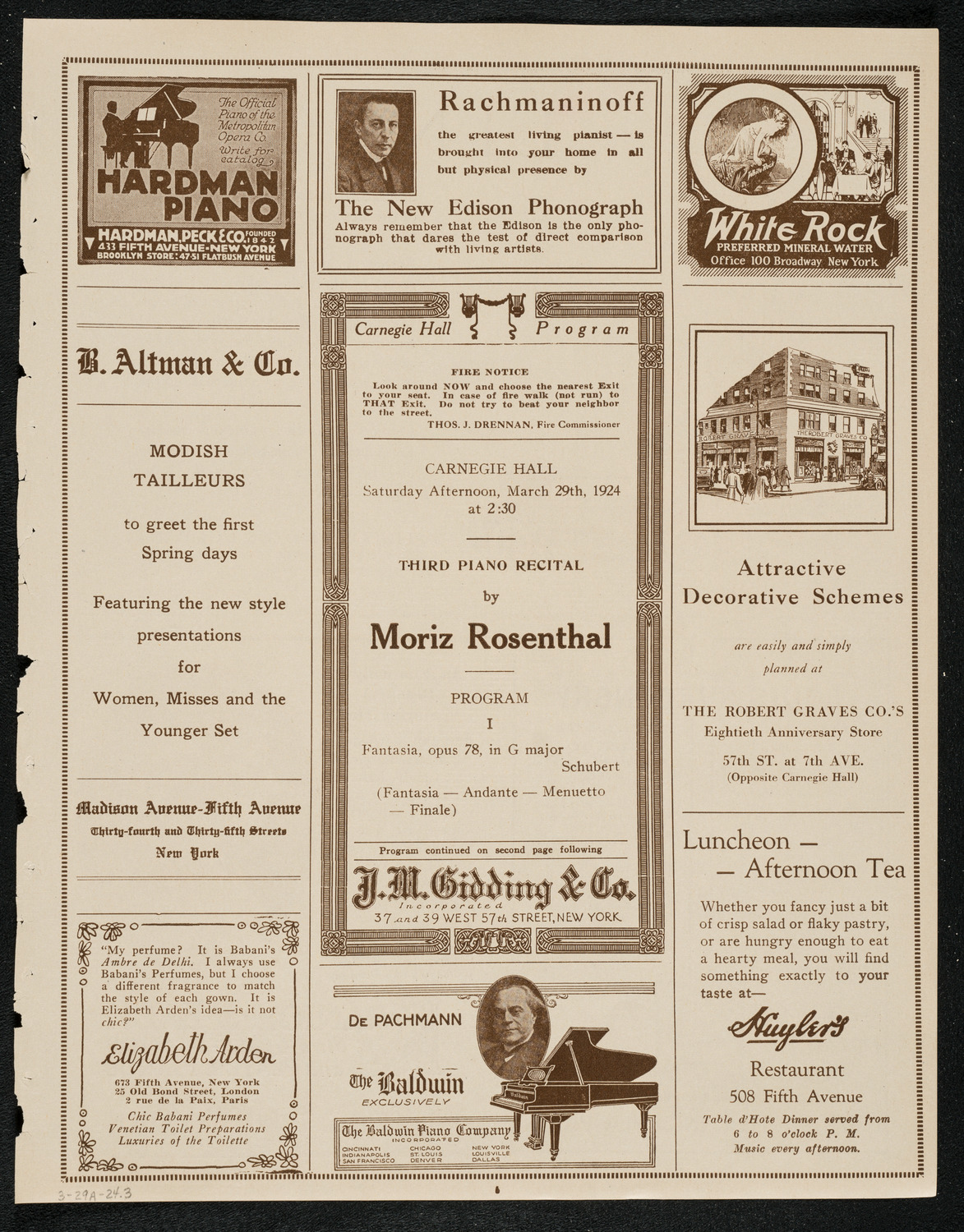 Moriz Rosenthal, Piano, March 29, 1924, program page 5