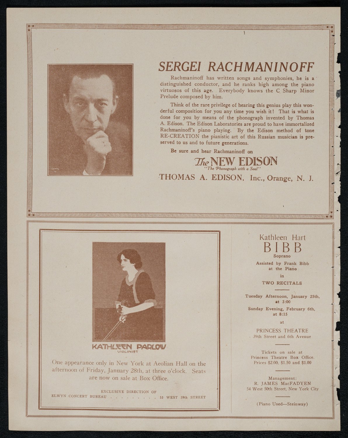 Alfred Cortot, Piano, January 24, 1921, program page 2