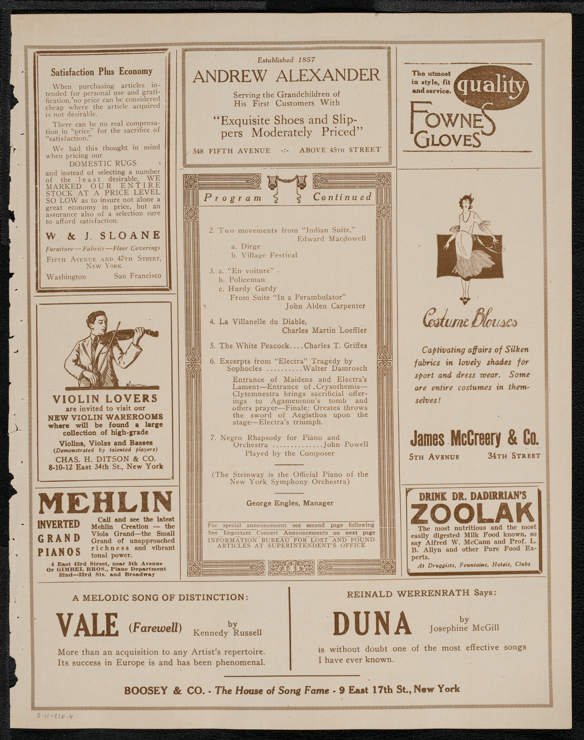 New York Symphony Orchestra, March 11, 1921, program page 7