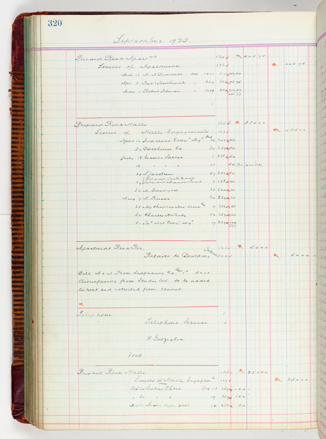 Music Hall Accounting Ledger, volume 5, page 320