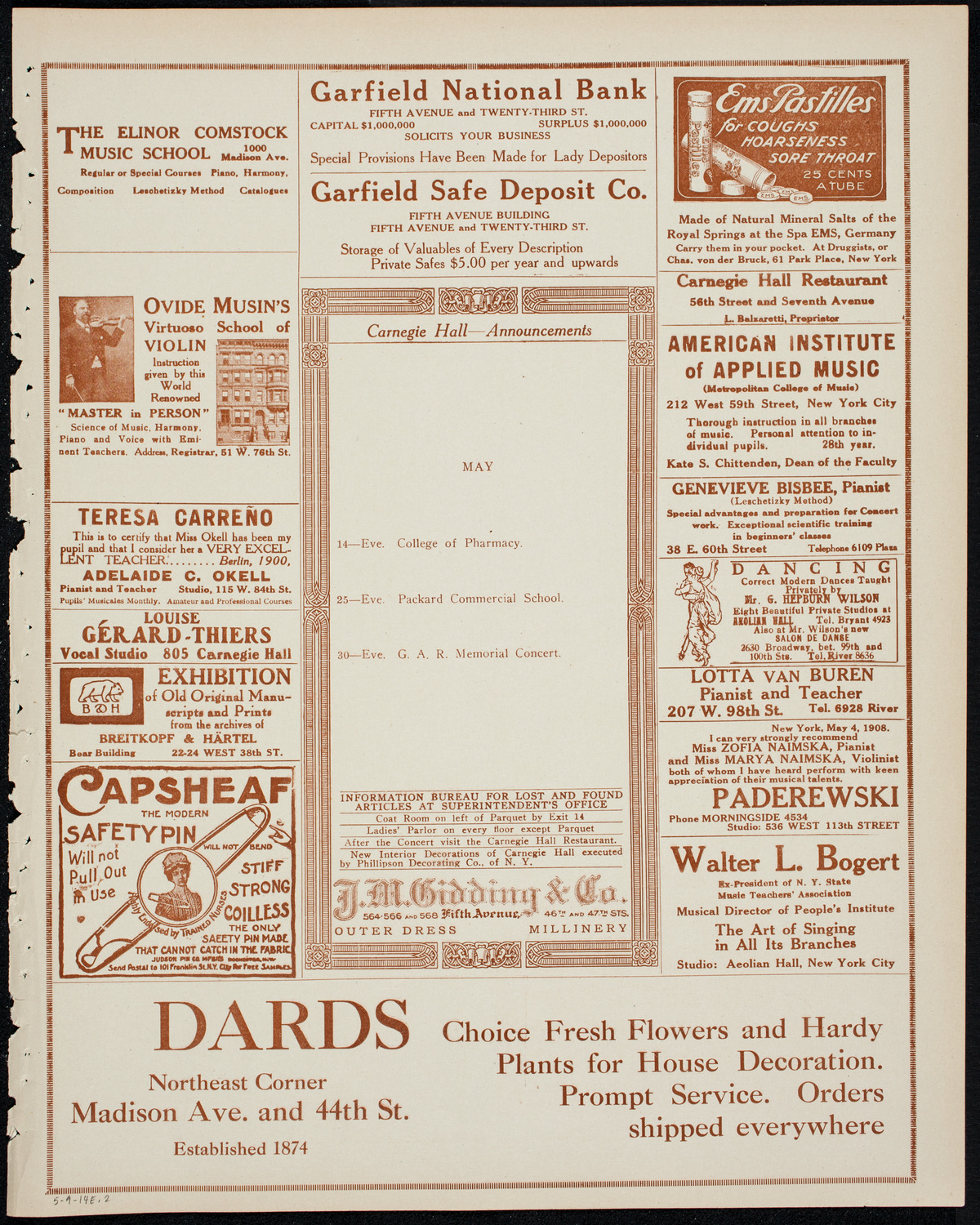 Intercollegiate Glee Club Contest, May 9, 1914, program page 3