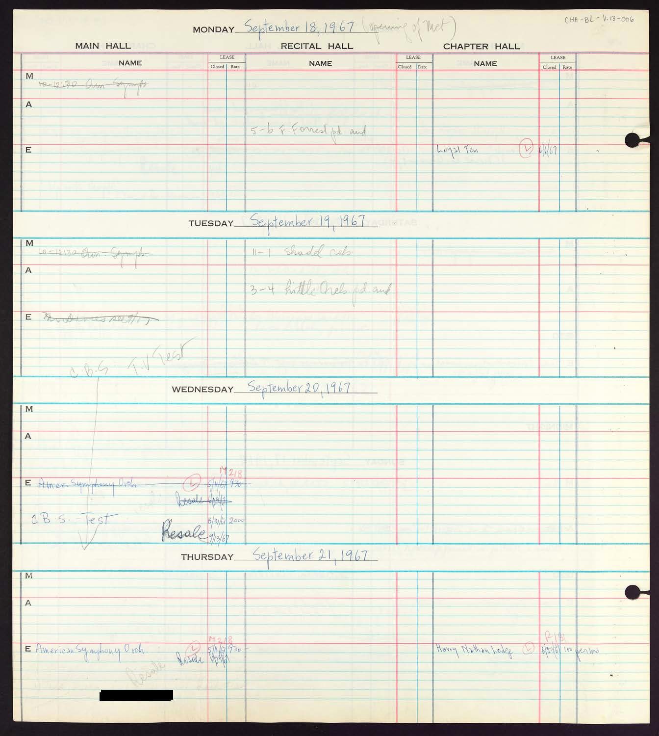 Carnegie Hall Booking Ledger, volume 13, page 6