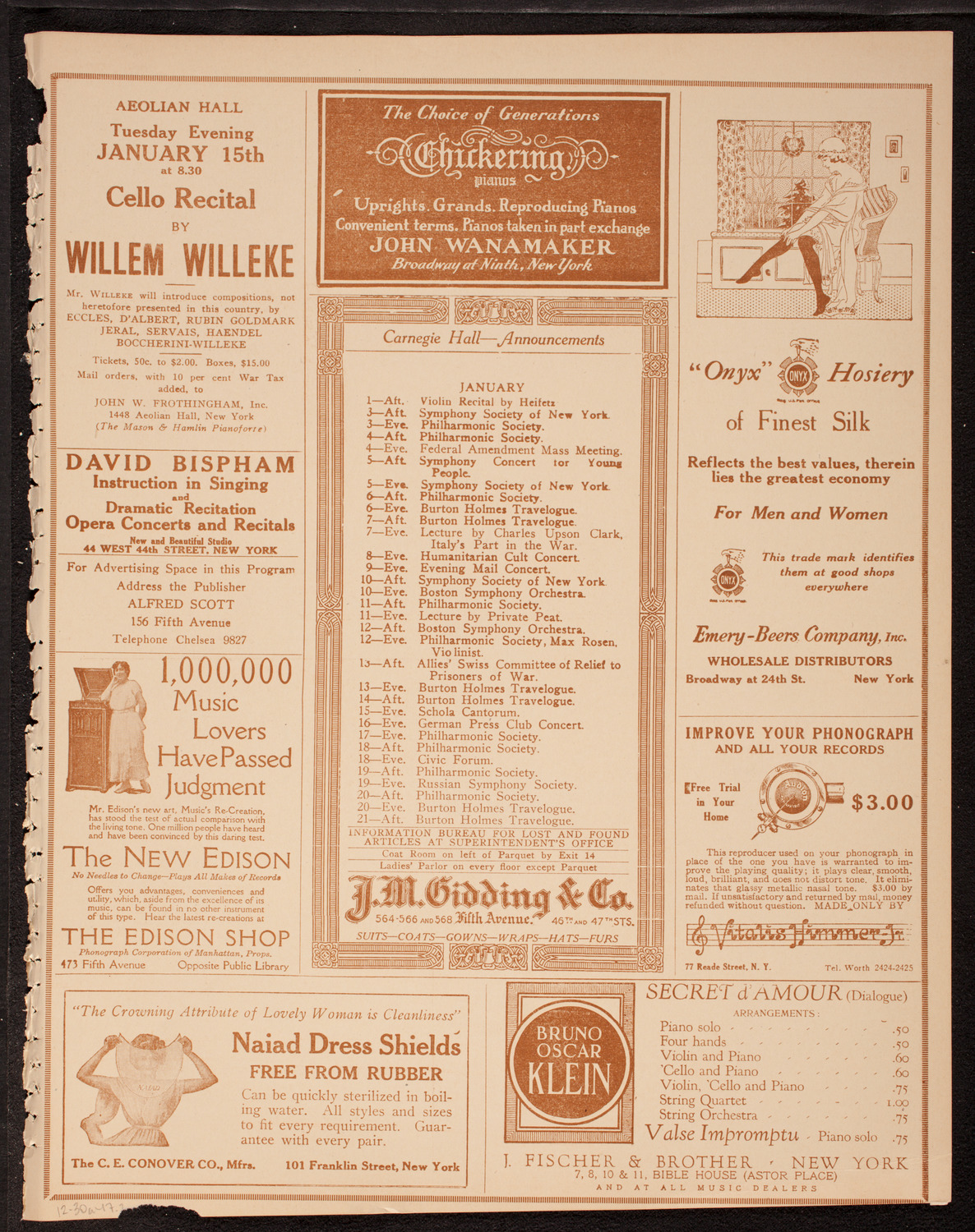 Mischa Elman, Violin, December 30, 1917, program page 3