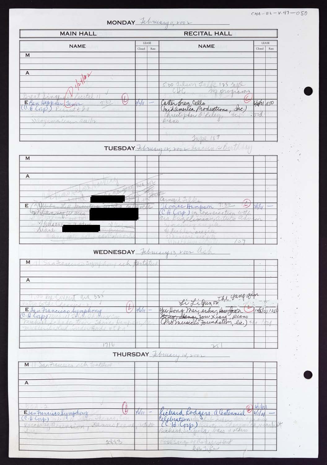 Carnegie Hall Booking Ledger, volume 47, page 50