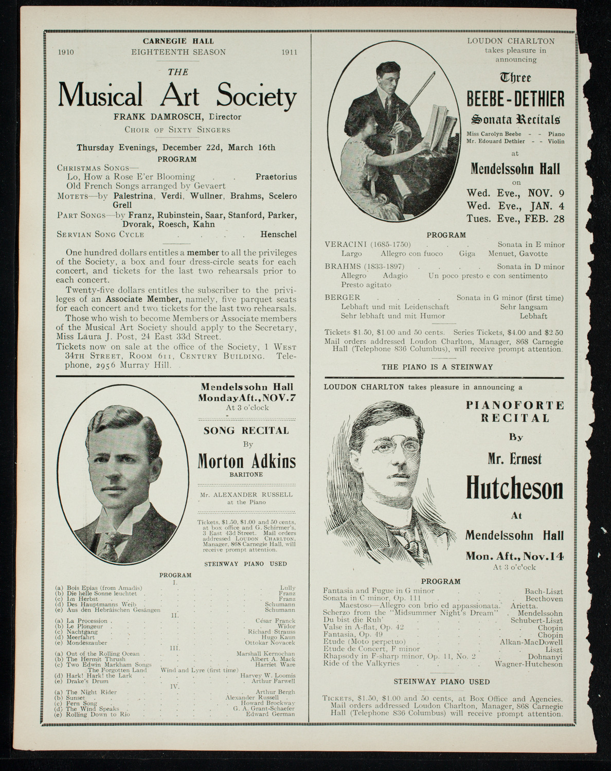 New York Philharmonic, November 4, 1910, program page 10