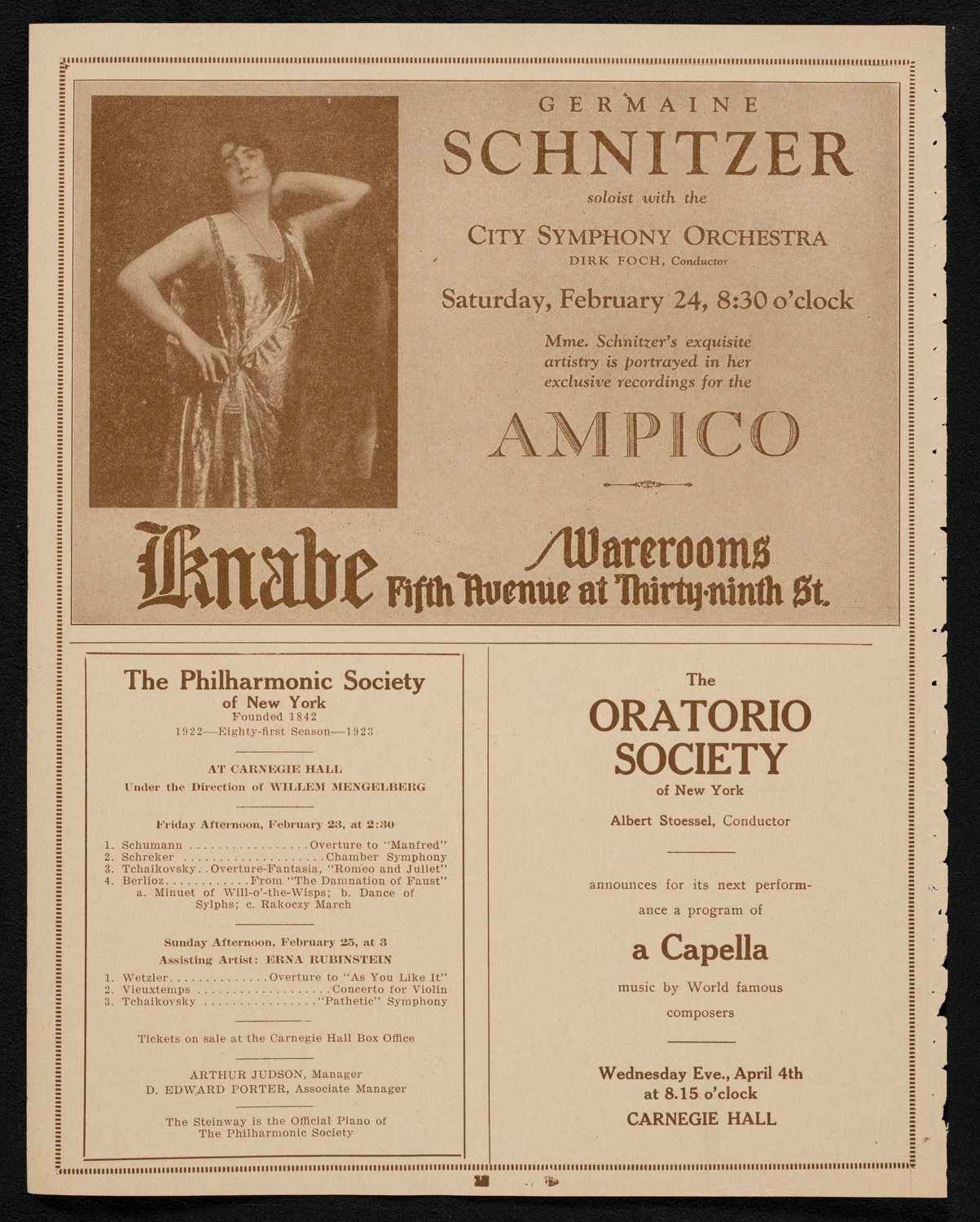 New York Philharmonic, February 22, 1923, program page 12