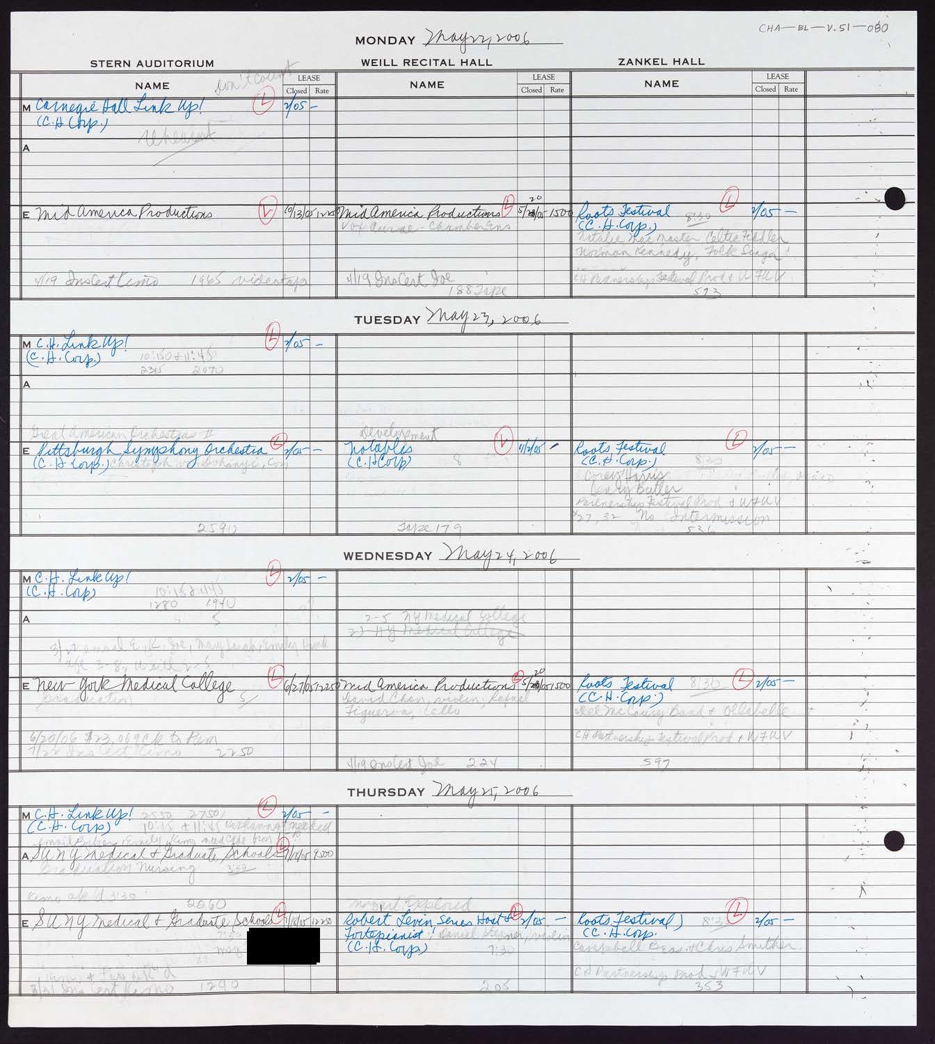 Carnegie Hall Booking Ledger, volume 51, page 80