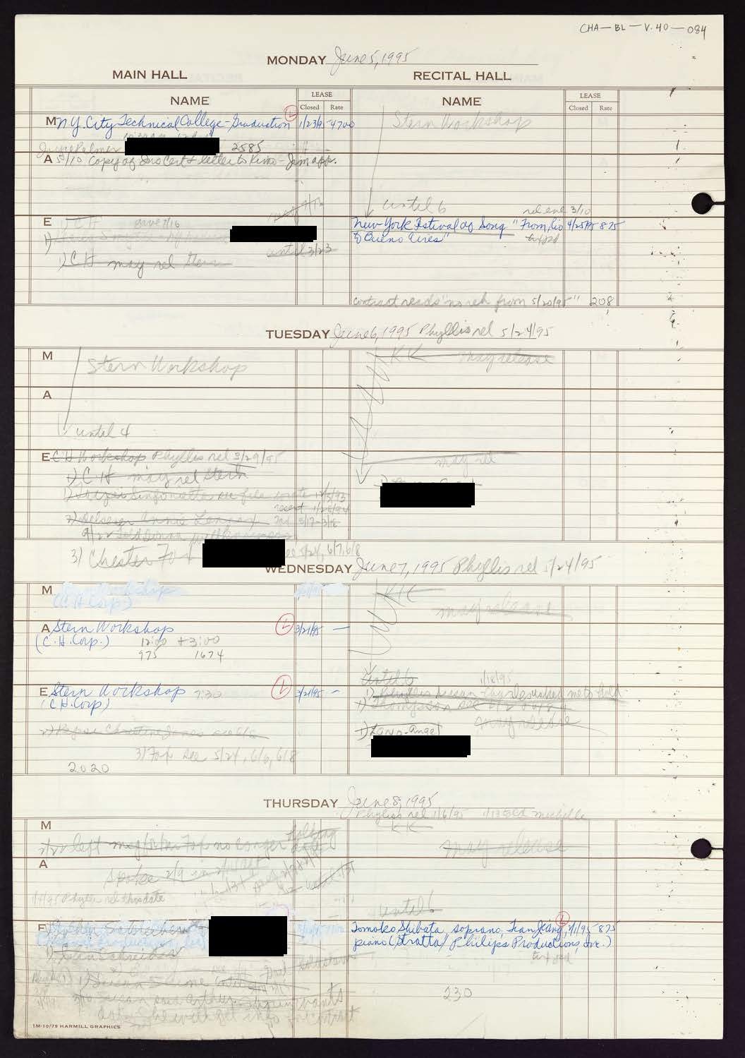 Carnegie Hall Booking Ledger, volume 40, page 84