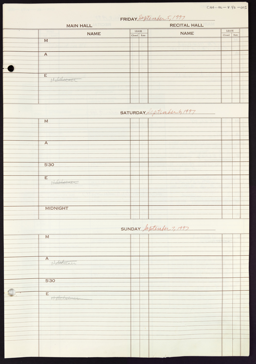 Carnegie Hall Booking Ledger, volume 43, page 5