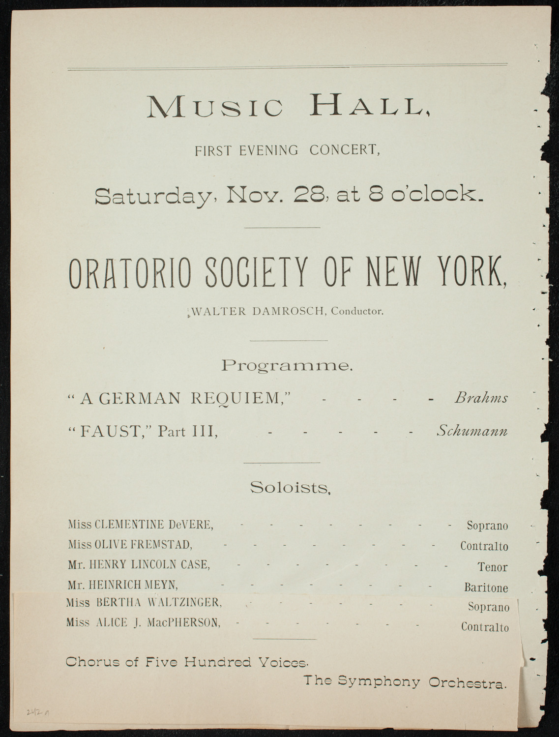 Oratorio Society of New York, November 28, 1891, program page 7