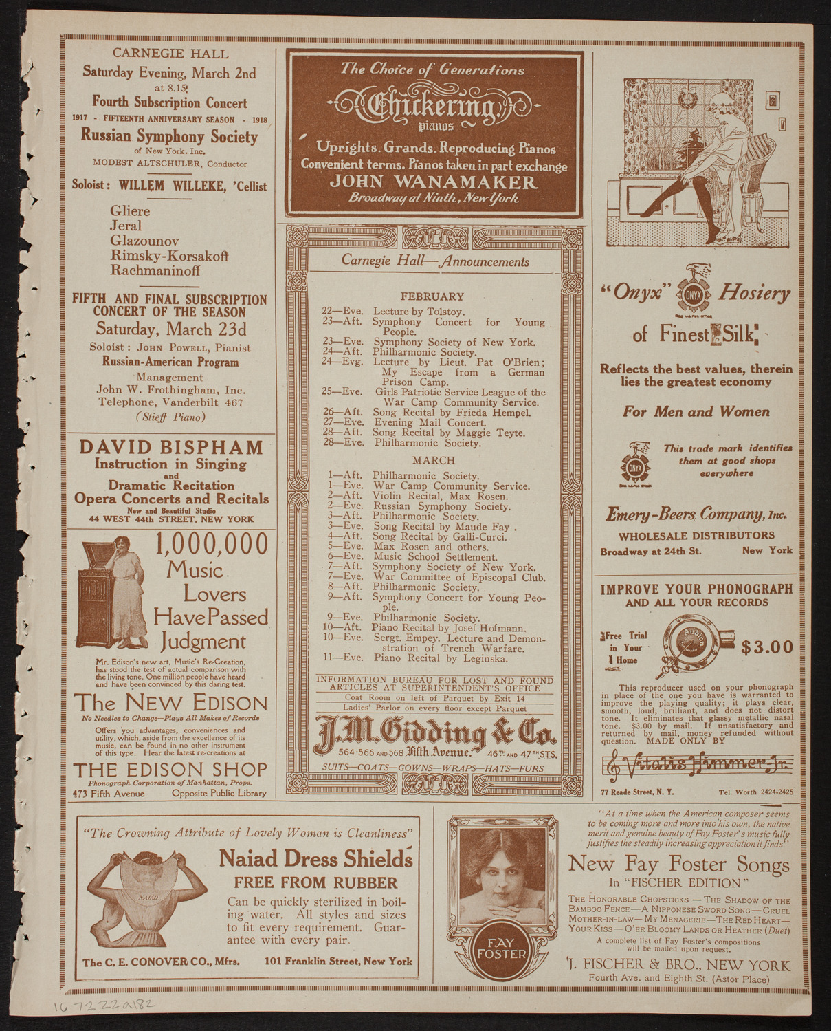New York Philharmonic, February 22, 1918, program page 3