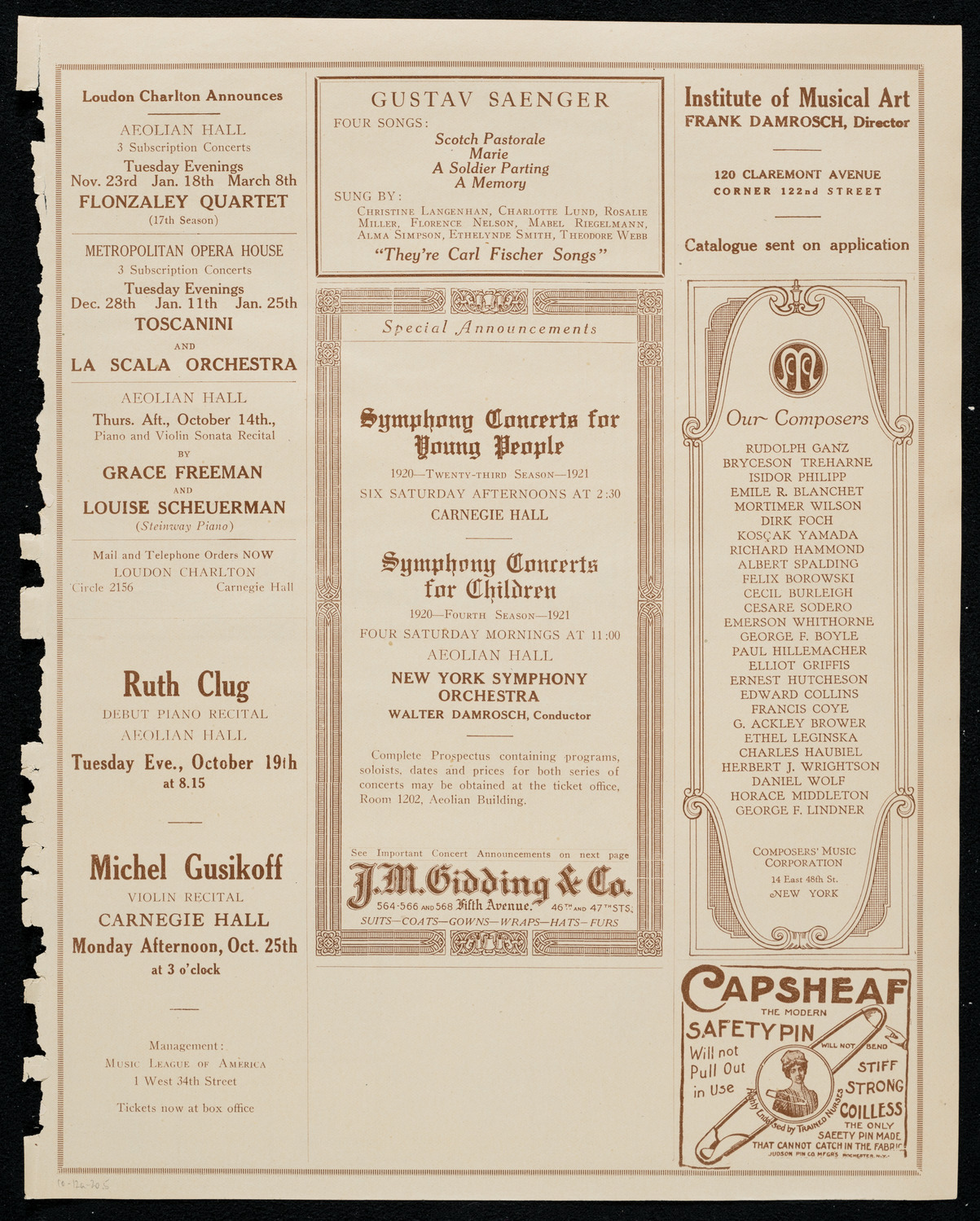 Unión Benéfica Española (The Spanish Society), October 12, 1920, program page 9