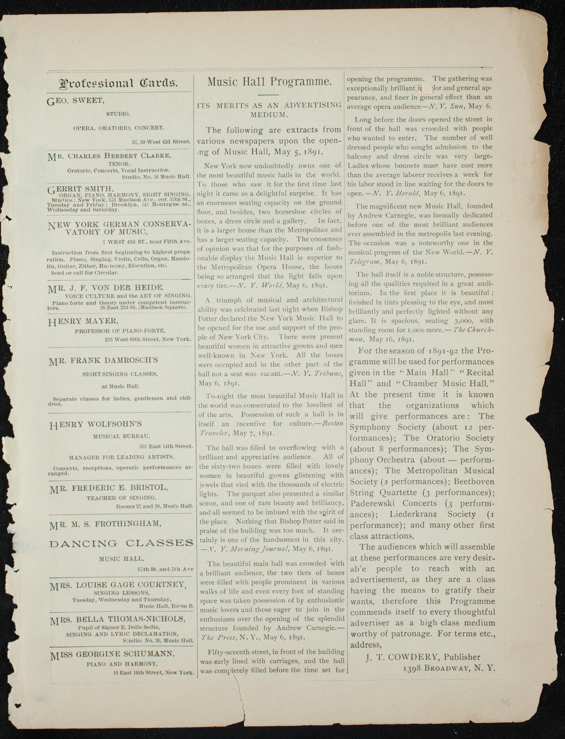 Society for Ethical Culture Program, October 31, 1891, program page 11