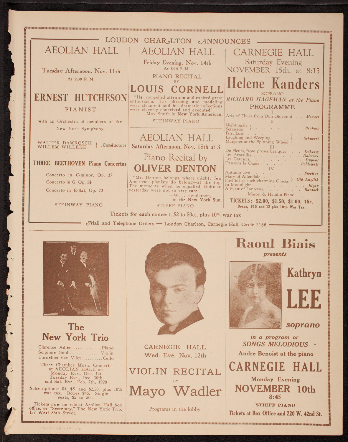 New Symphony Orchestra, November 7, 1919, program page 11