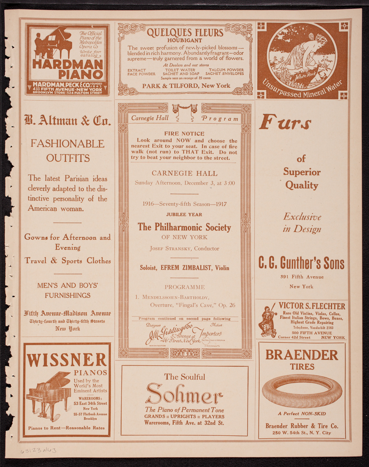 New York Philharmonic, December 3, 1916, program page 5