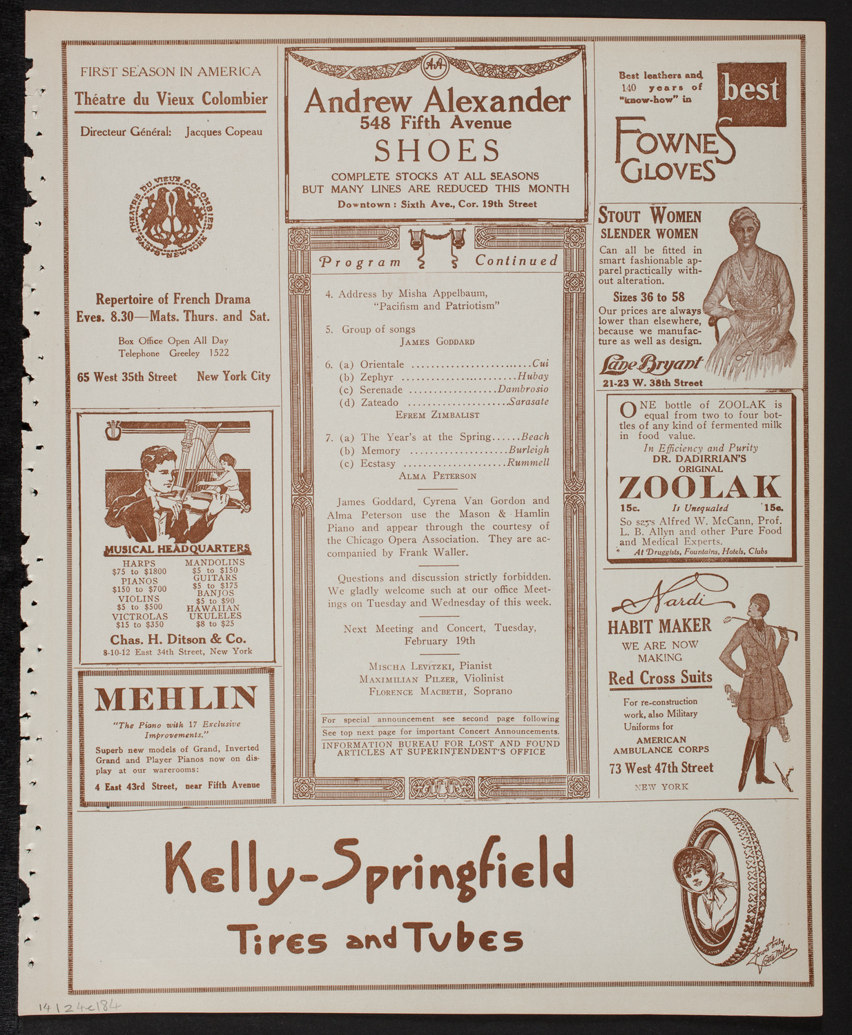 Meeting: The Humanitarian Cult, February 4, 1918, program page 7