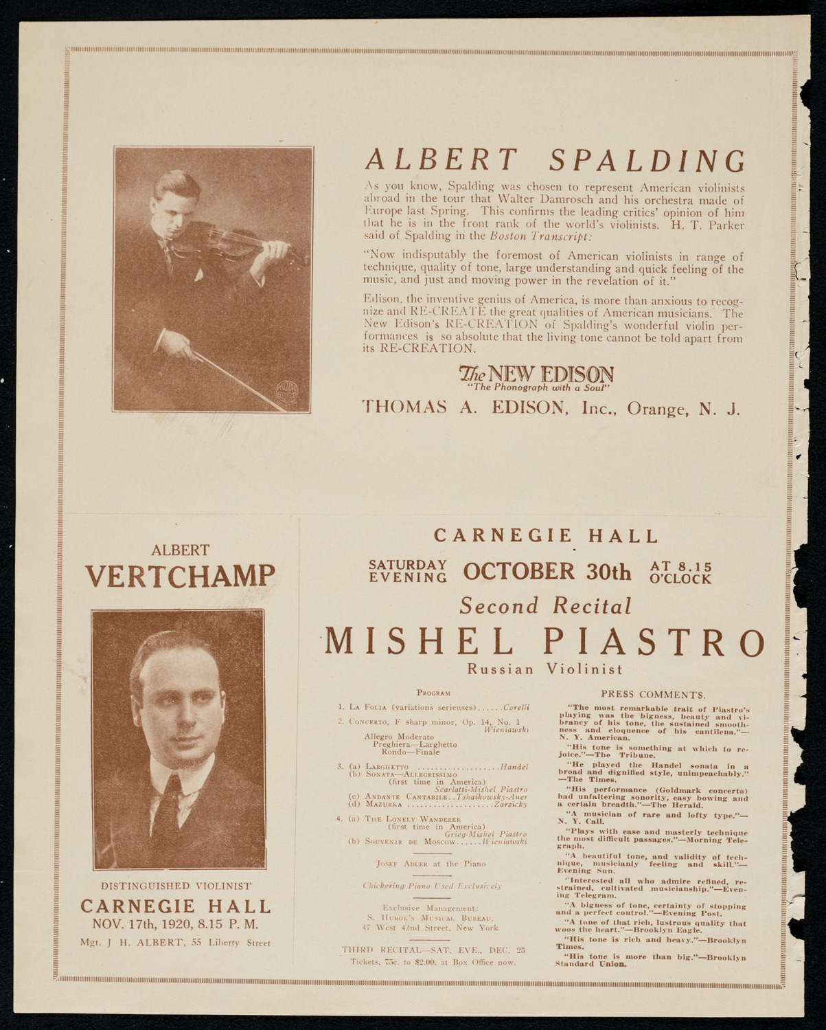 Ervin Nyiregyházi, Piano, October 30, 1920, program page 2