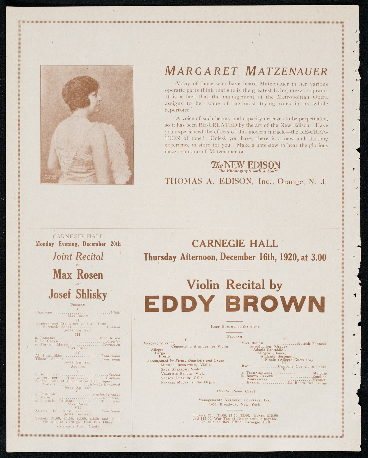 Mischa Levitzki, Piano, December 15, 1920, program page 2