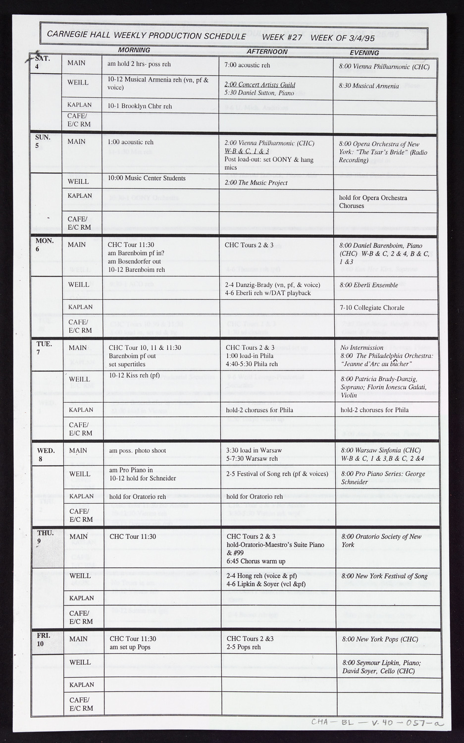 Carnegie Hall Booking Ledger, volume 40, page 57a