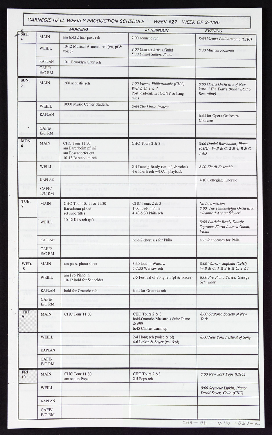 Carnegie Hall Booking Ledger, volume 40, page 57a