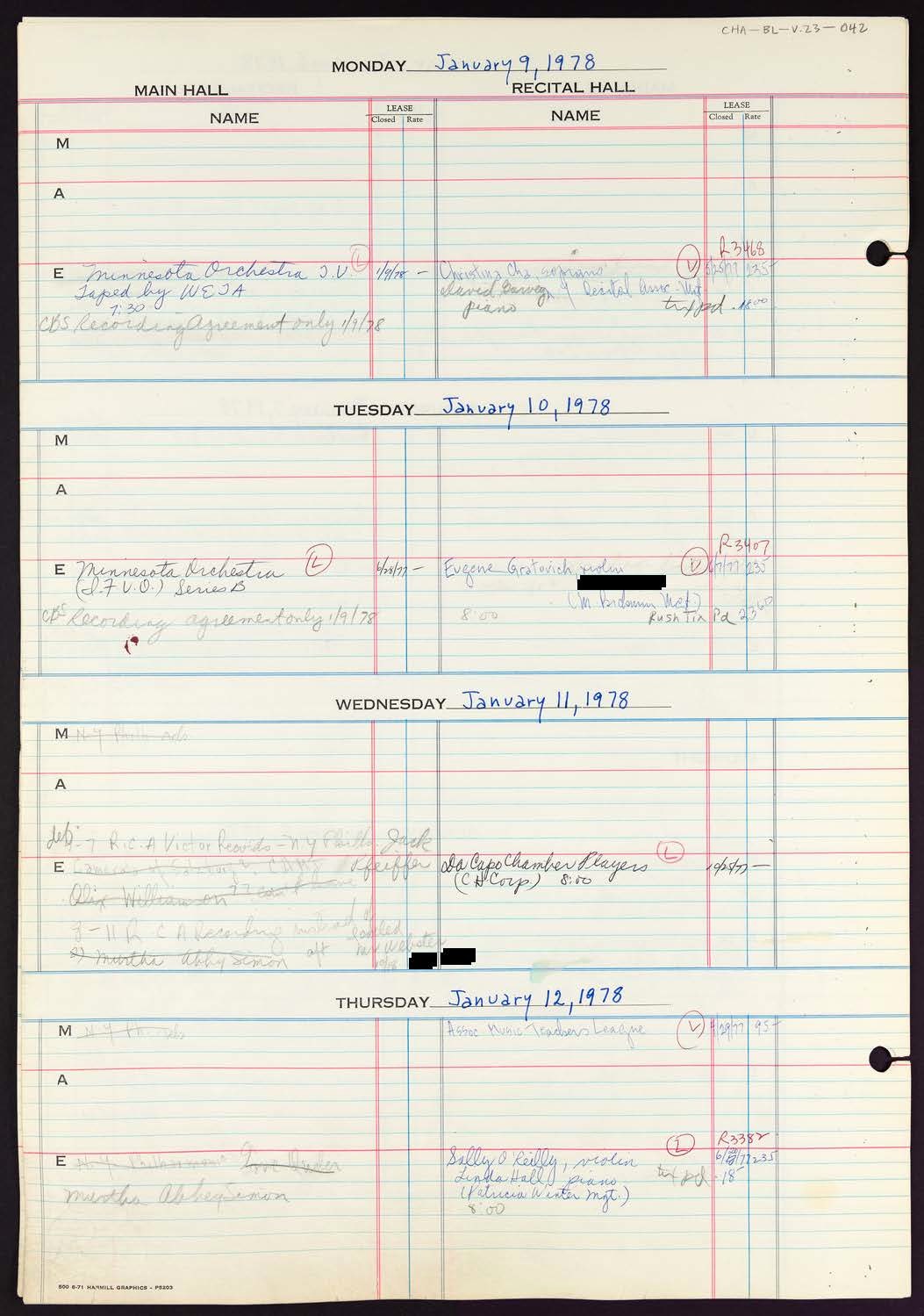 Carnegie Hall Booking Ledger, volume 23, page 42