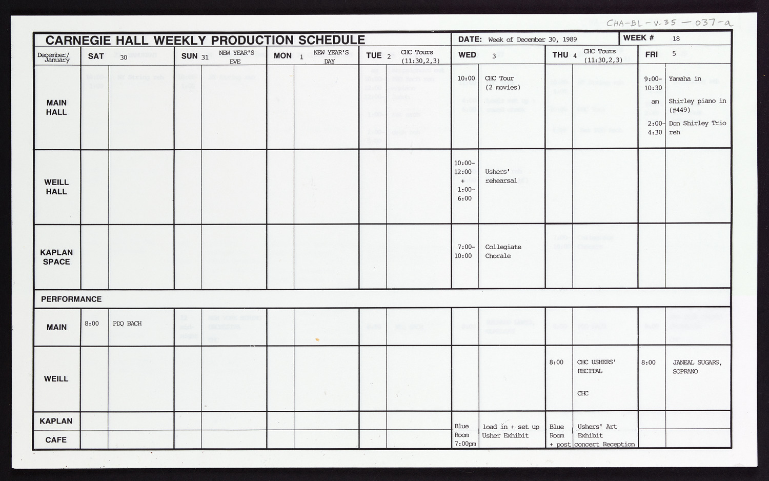 Carnegie Hall Booking Ledger, volume 35, page 37a