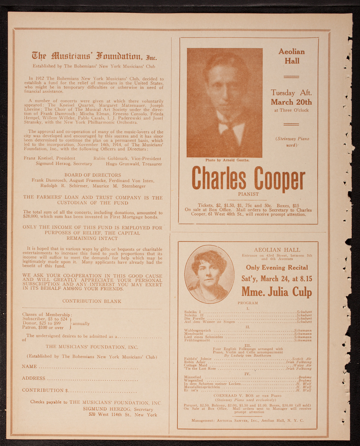 John McCormack, Tenor, March 18, 1917, program page 10