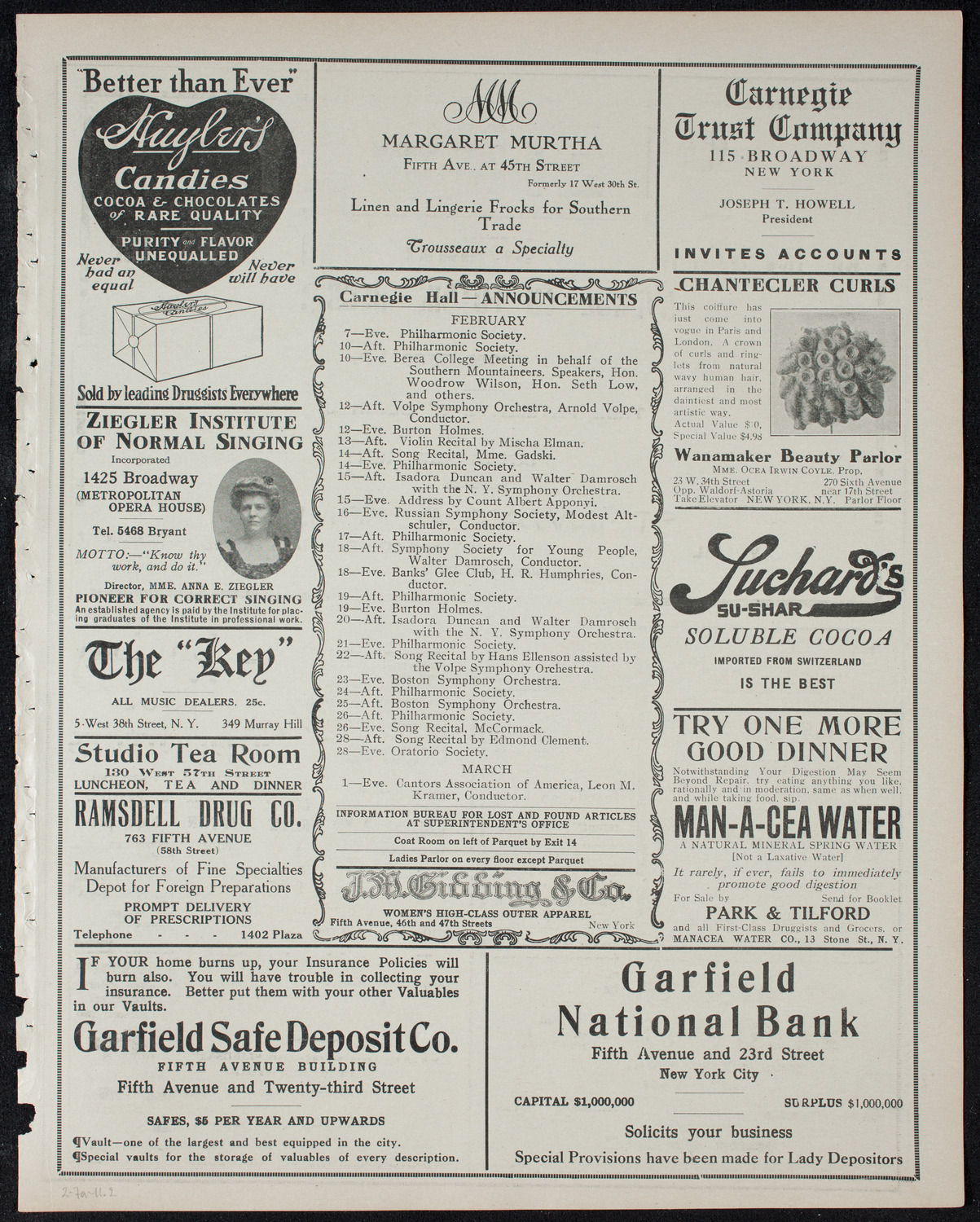 Maurice Renaud, Baritone, February 7, 1911, program page 3