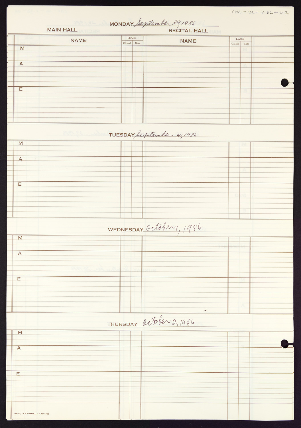 Carnegie Hall Booking Ledger, volume 32, page 12