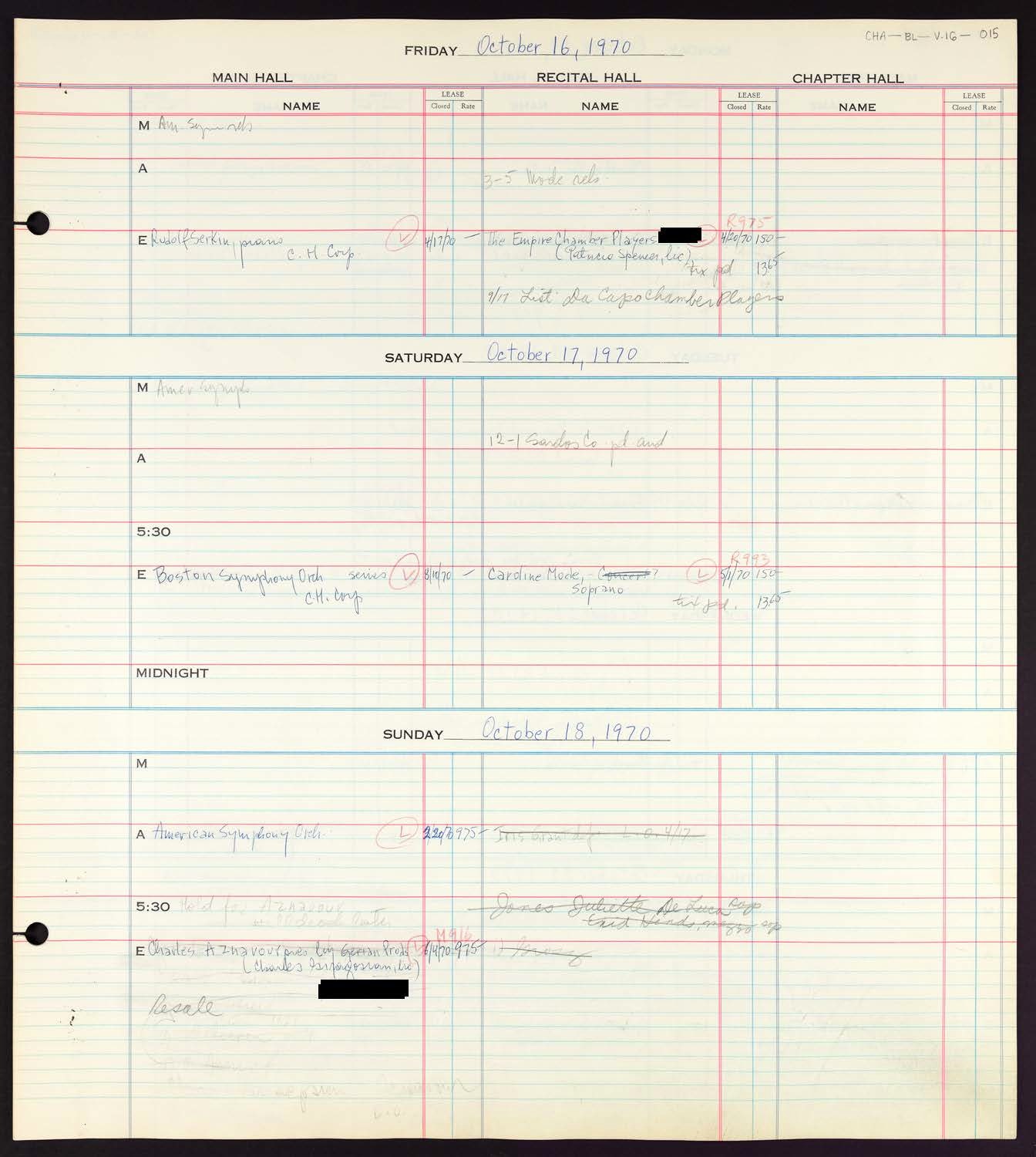 Carnegie Hall Booking Ledger, volume 16, page 15